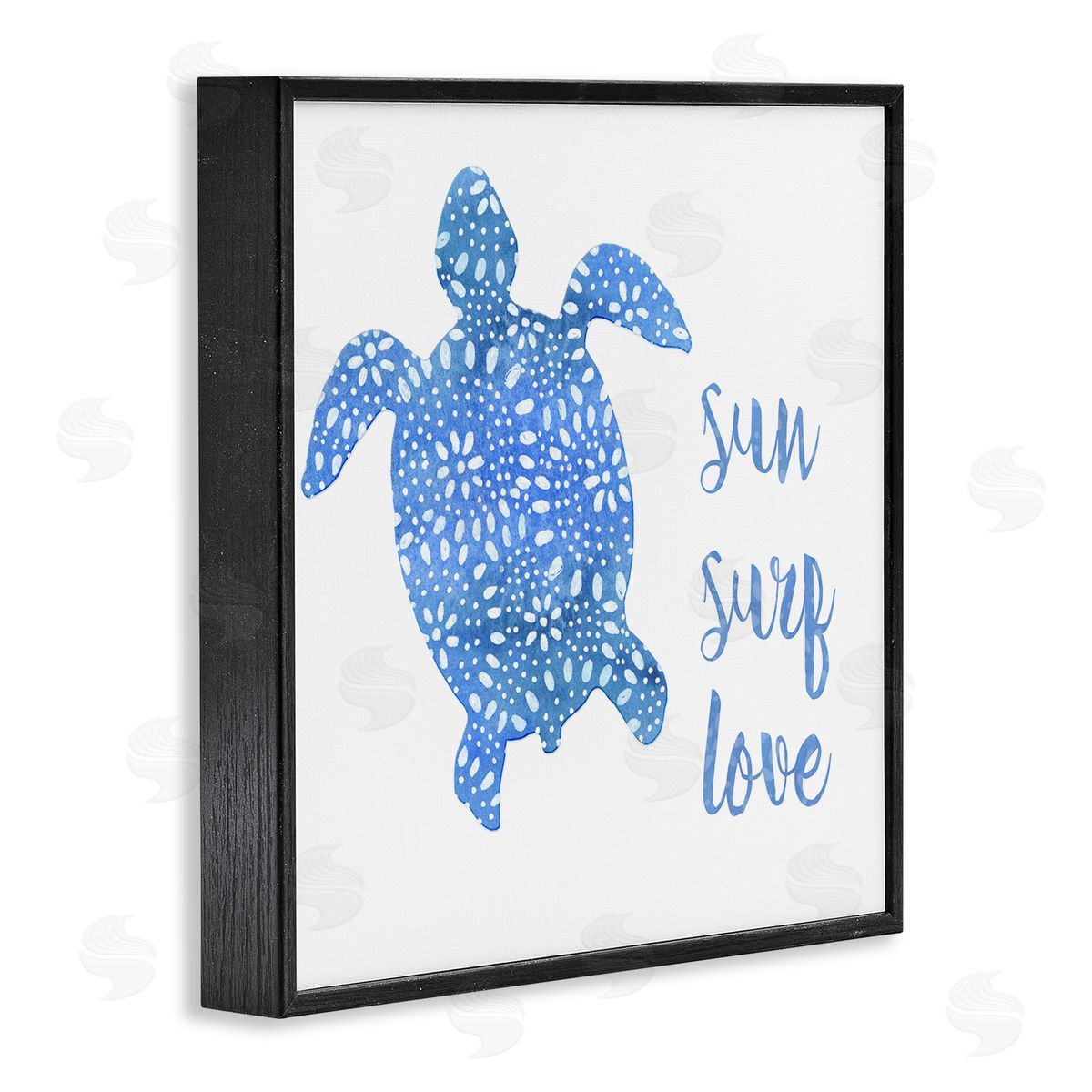 Jackie Decker Patterned Blue Sea Turtle Beach Phrase Calligraphy  Black Framed Glicee Wall Art Print