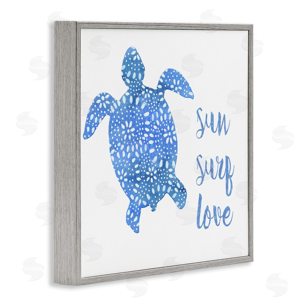 Jackie Decker Patterned Blue Sea Turtle Beach Phrase Calligraphy  Gray Framed Glicee Wall Art Print