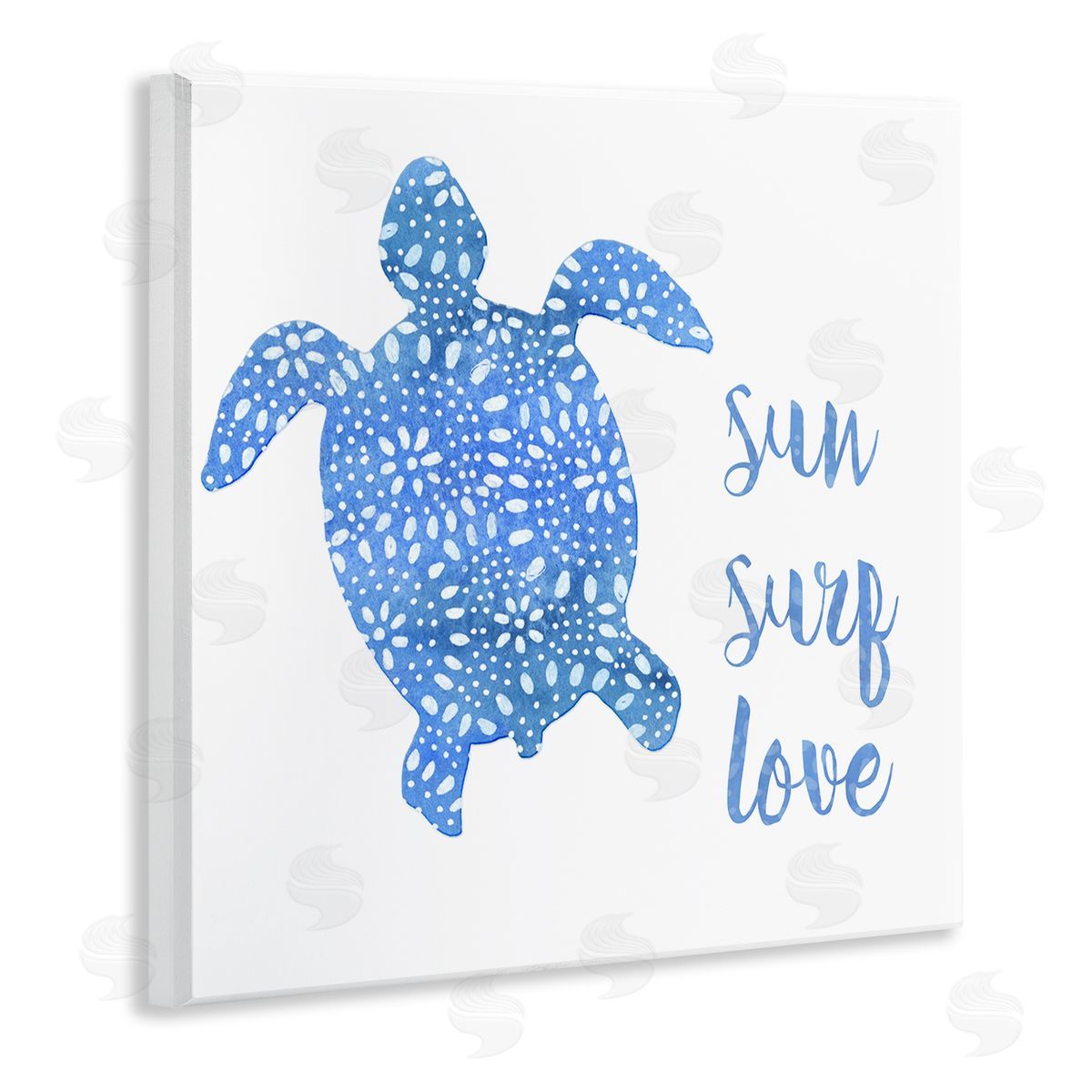 Jackie Decker Patterned Blue Sea Turtle Beach Phrase Calligraphy  Wooden Wall Plaque Art Print