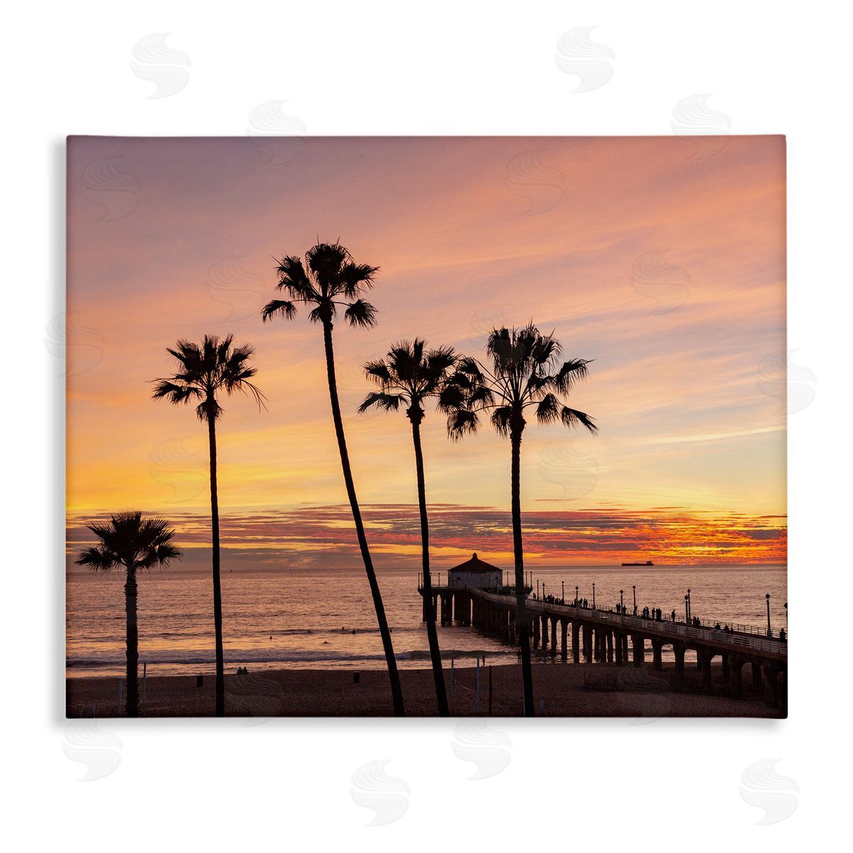 Jeff Poe Photography Tropical Palm Tree Sunset Summer Pier Docks Stretched Canvas Wall Art Print