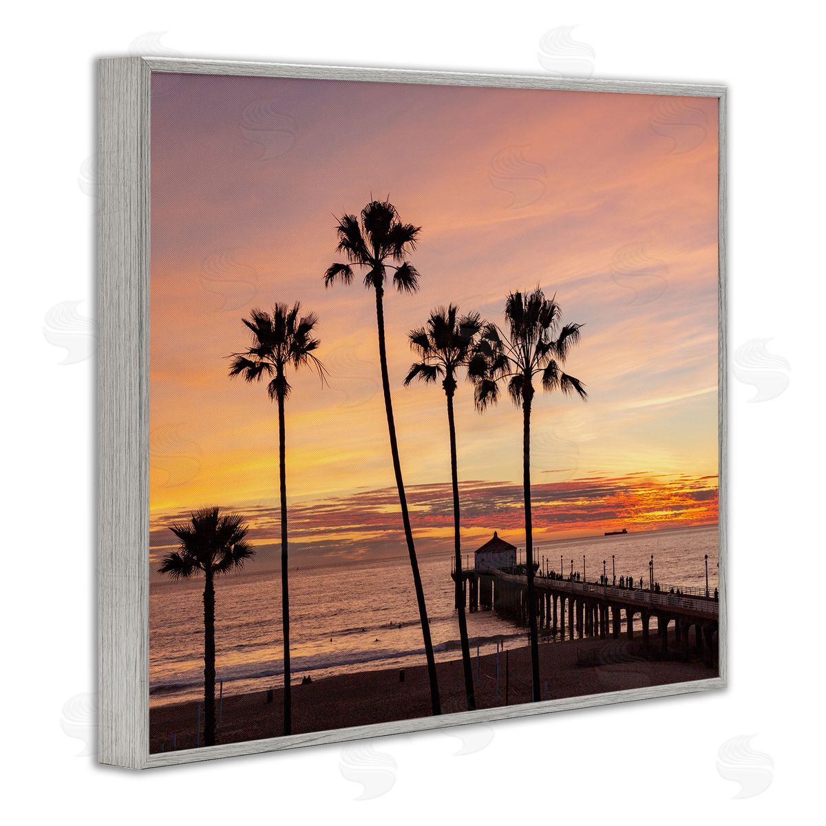 Jeff Poe Photography Tropical Palm Tree Sunset Summer Pier Docks Gray Framed Giclee Wall Art Print