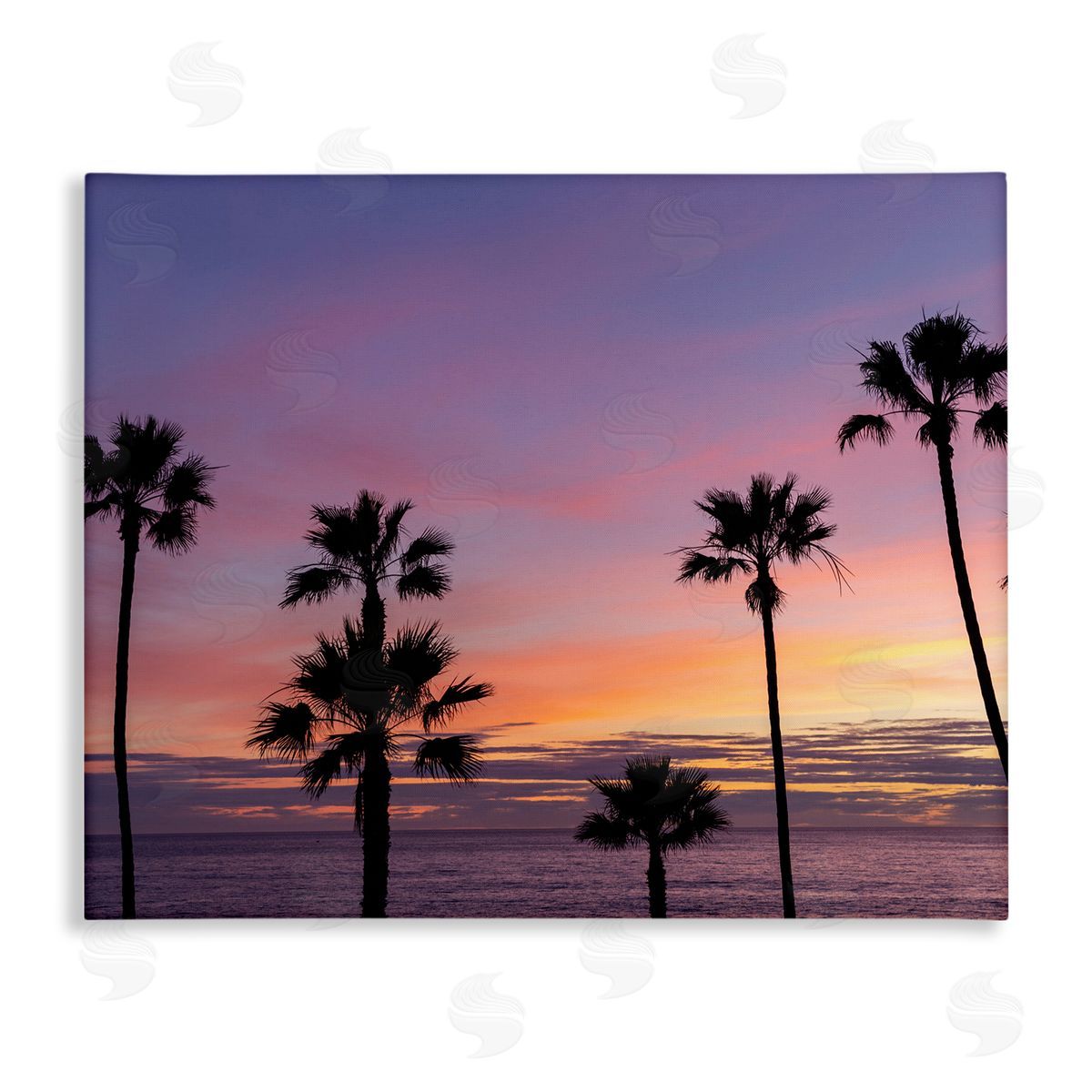 Jeff Poe Photography Purple Sunrise Sky Tall Palm Trees Silhouettes  Stretched Canvas Wall Art Print