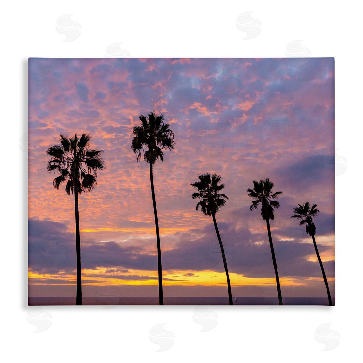 Jeff Poe Photography Purple Cloudy Sunset Tall Palm Tree Silhouettes  Stretched Canvas Wall Art Print