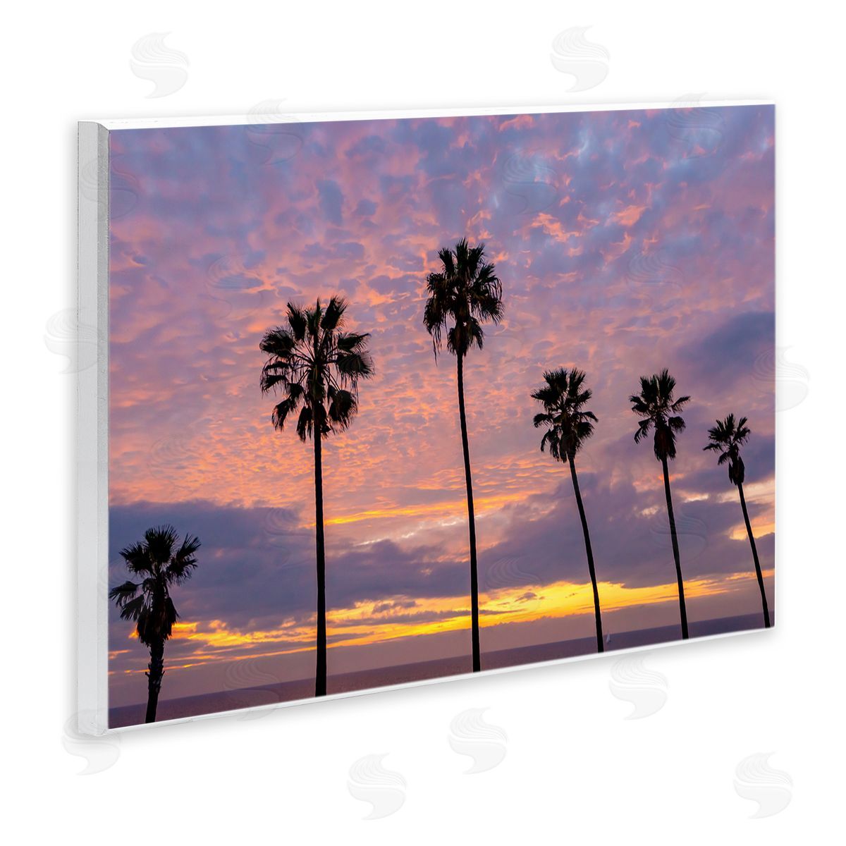 Jeff Poe Photography Purple Cloudy Sunset Tall Palm Tree Silhouettes  Wall Plaque Art Print