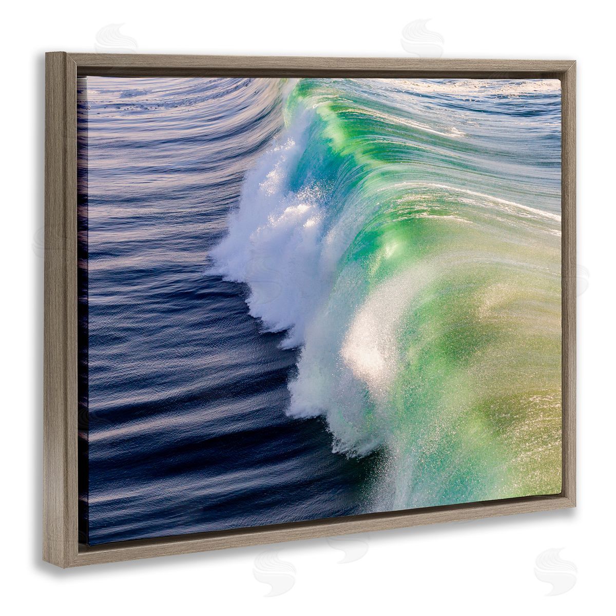 Jeff Poe Photography Rolling Sea Waves Deep Ocean Water Photography Brown Floating Frame Canvas Wall Art Print