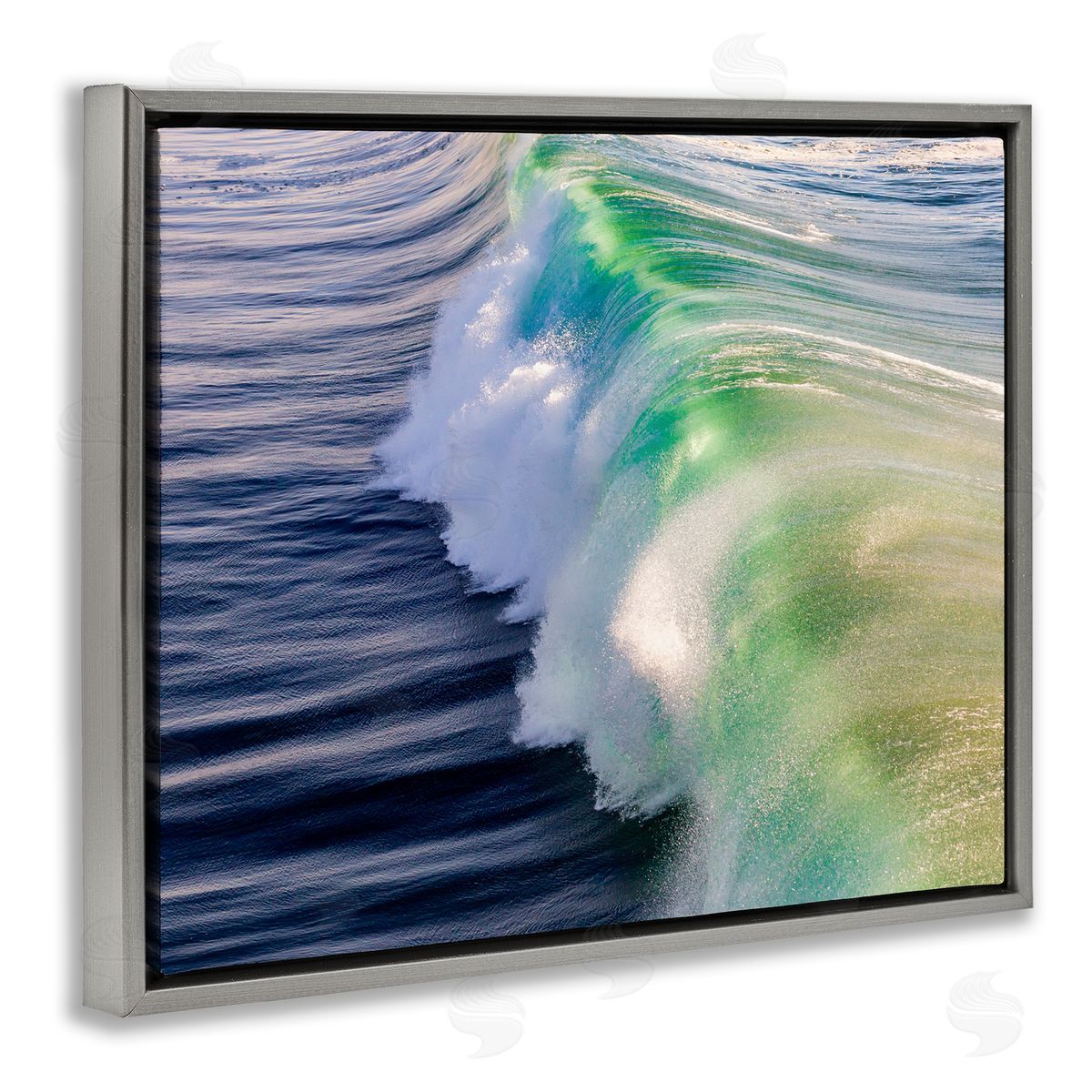 Jeff Poe Photography Rolling Sea Waves Deep Ocean Water Photography Gray Floating Frame Canvas Wall Art Print
