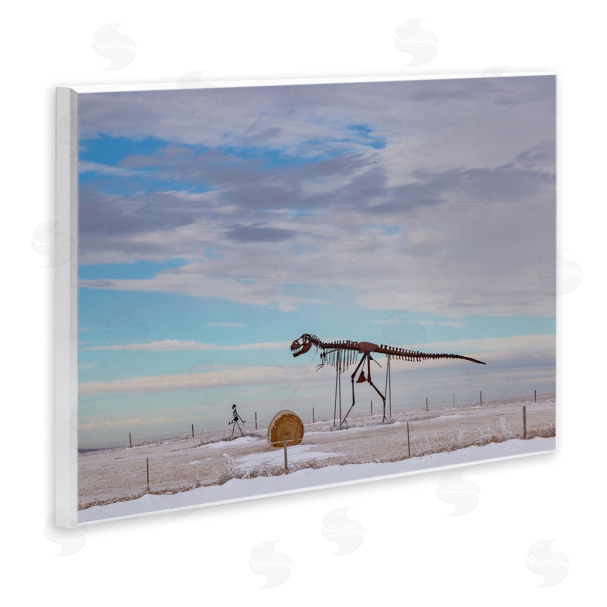 Jeff Poe Photography Person Walking Dinosaur Skeleton Beach Sand Dunes Wall Plaque Art Print
