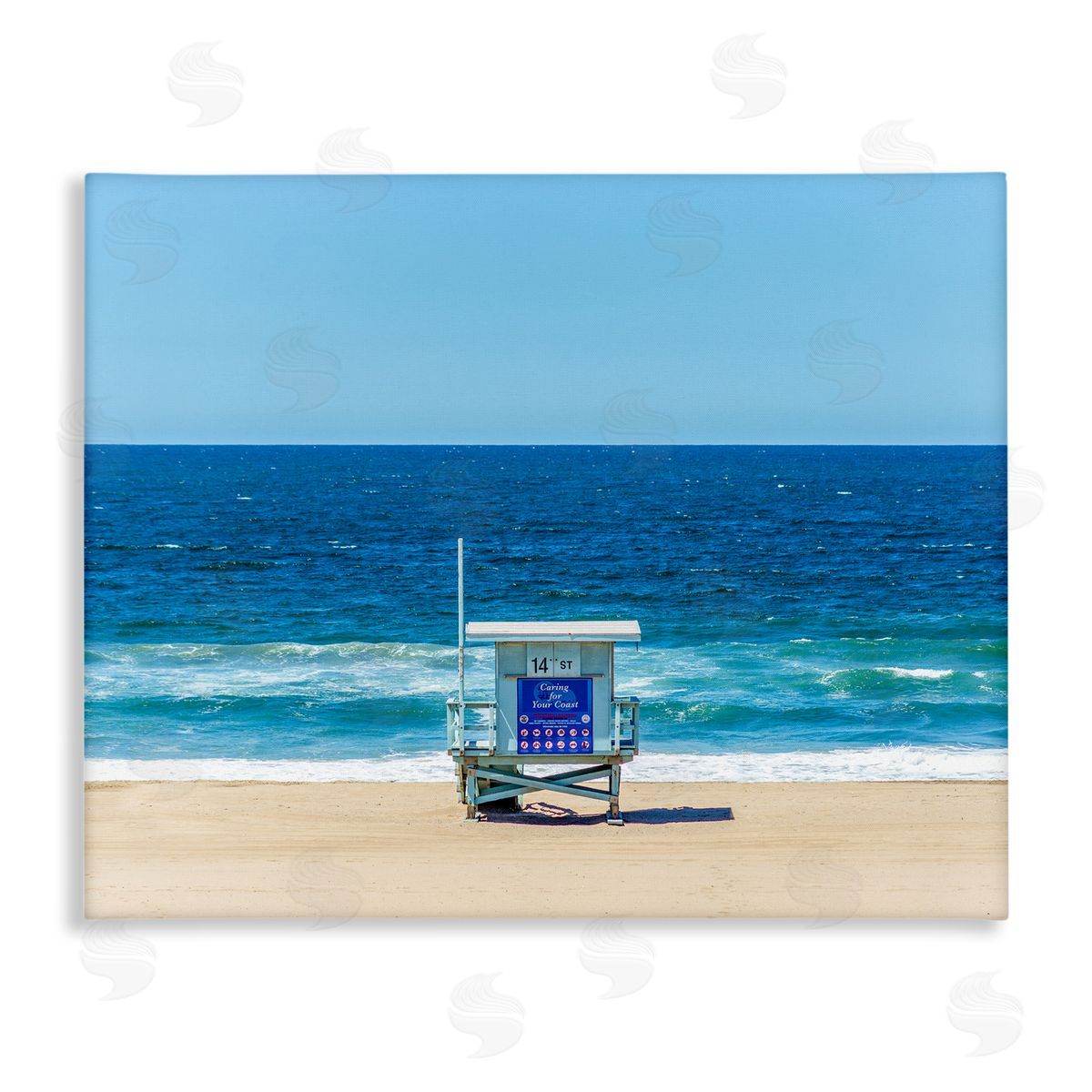 Jeff Poe Photography Vivid Blue Beach Water Waves Coastline Hut  Stretched Canvas Wall Art Print