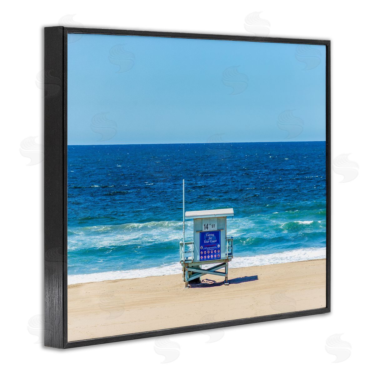 Jeff Poe Photography Vivid Blue Beach Water Waves Coastline Hut  Black Framed Giclee Wall Art Print
