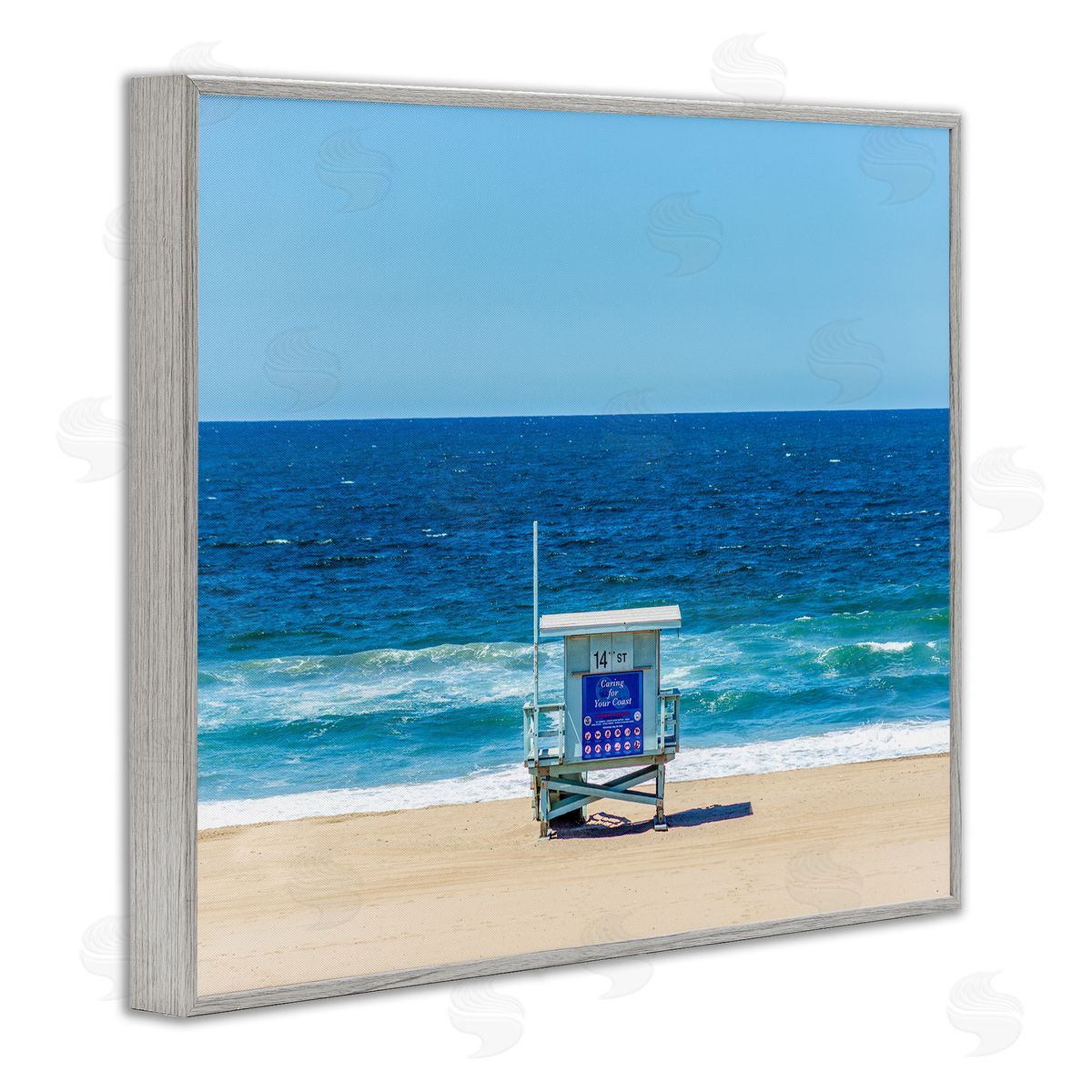 Jeff Poe Photography Vivid Blue Beach Water Waves Coastline Hut  Gray Framed Giclee Wall Art Print