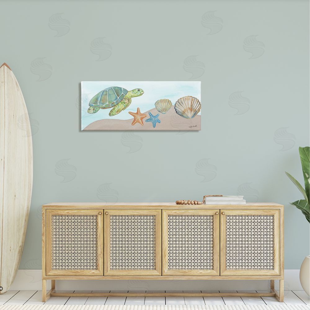 Katie Doucette Green Turtle Swimming Starfish Shells Sea Life
