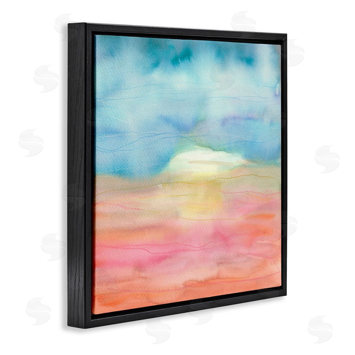 Elvira Errico Abstract Watercolor Landscape Sun Rising Horizon Sky Black Floating Frame Canvas Wall Art Print