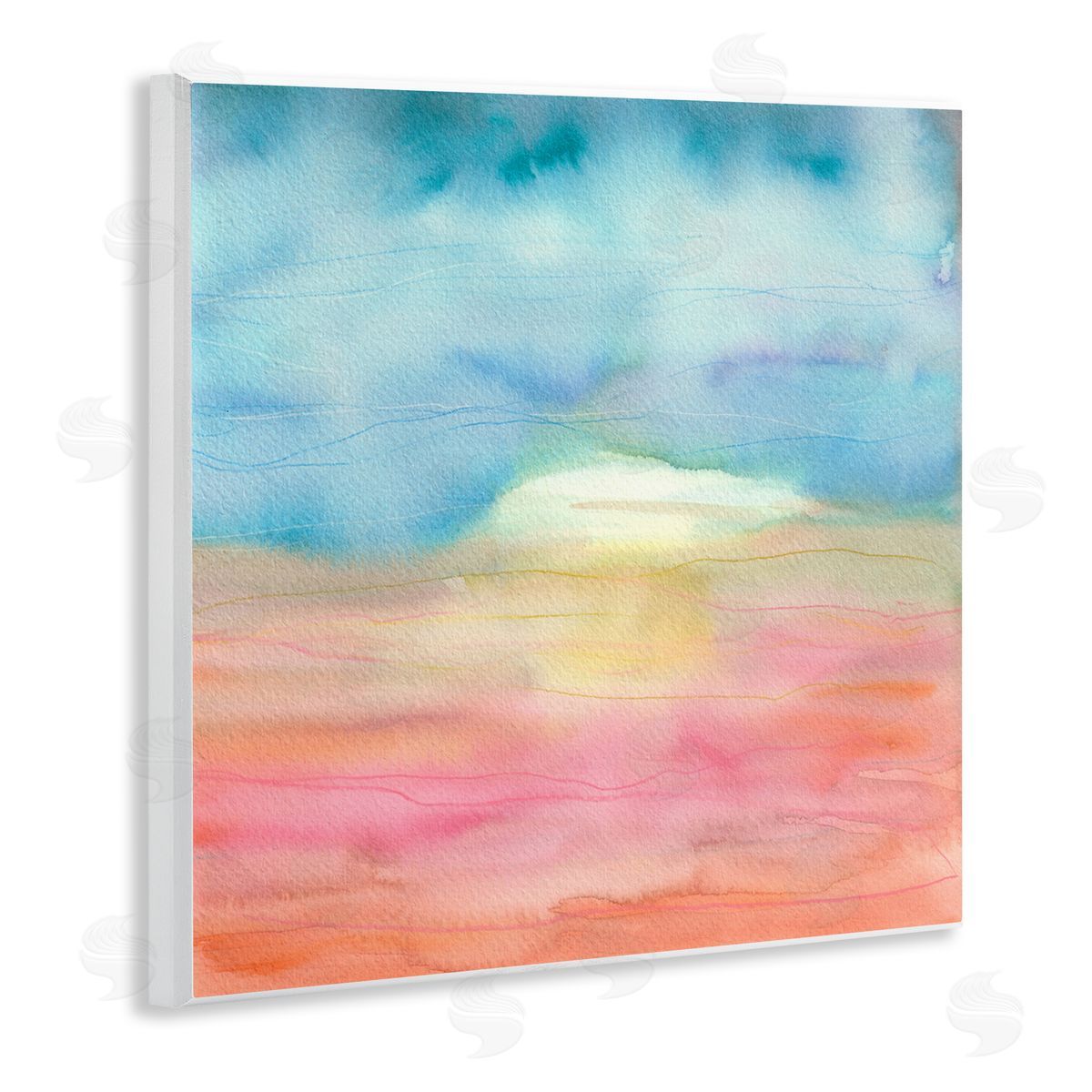 Elvira Errico Abstract Watercolor Landscape Sun Rising Horizon Sky Wooden Wall Plaque Art Print