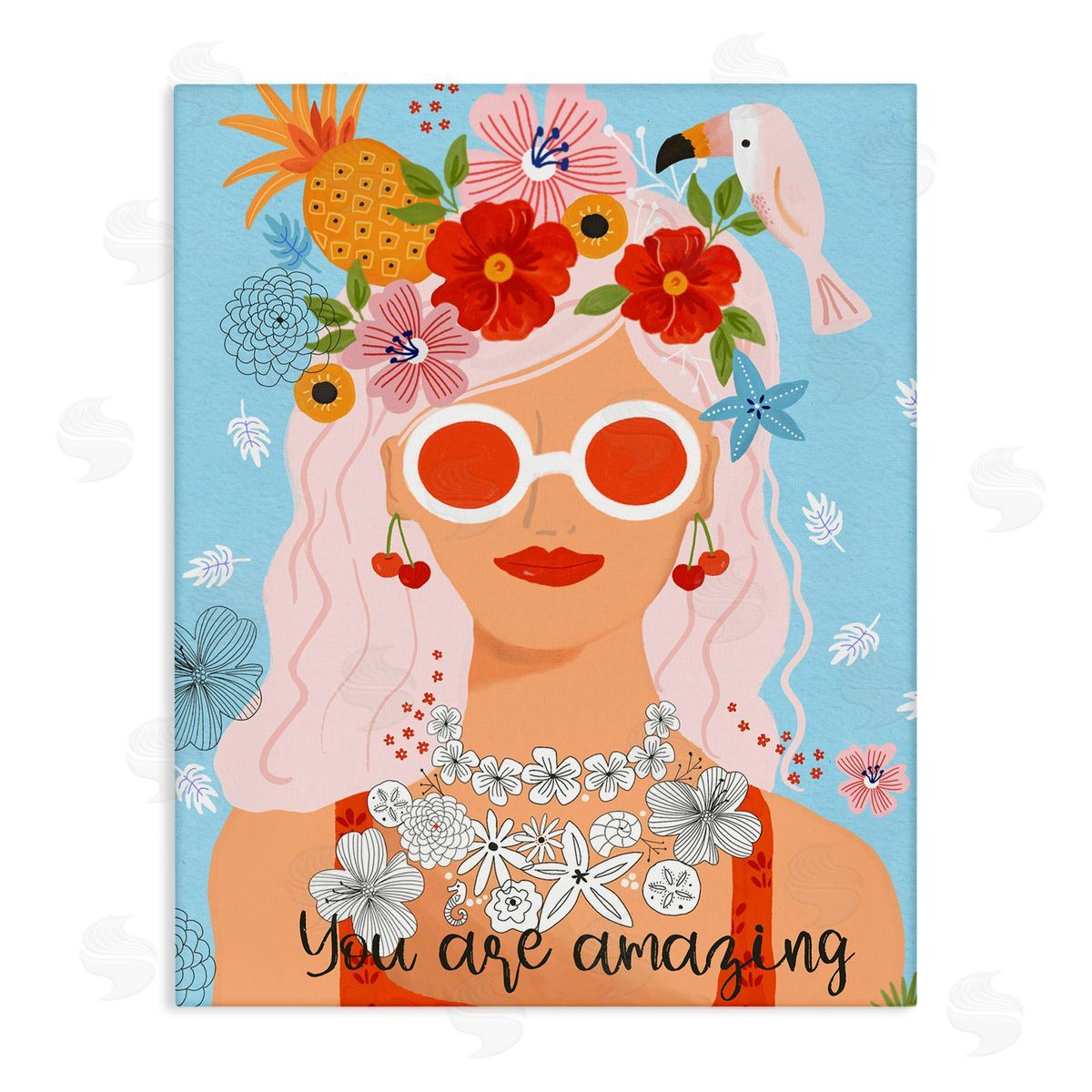 Sharon Lee You Are Amazing Motivational Floral Woman Portrait Stretched Canvas Wall Art Print