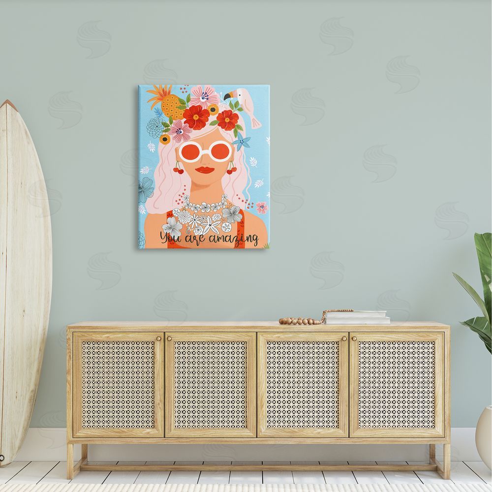 Sharon Lee You Are Amazing Motivational Floral Woman Portrait Canvas Wall Art Print in Room