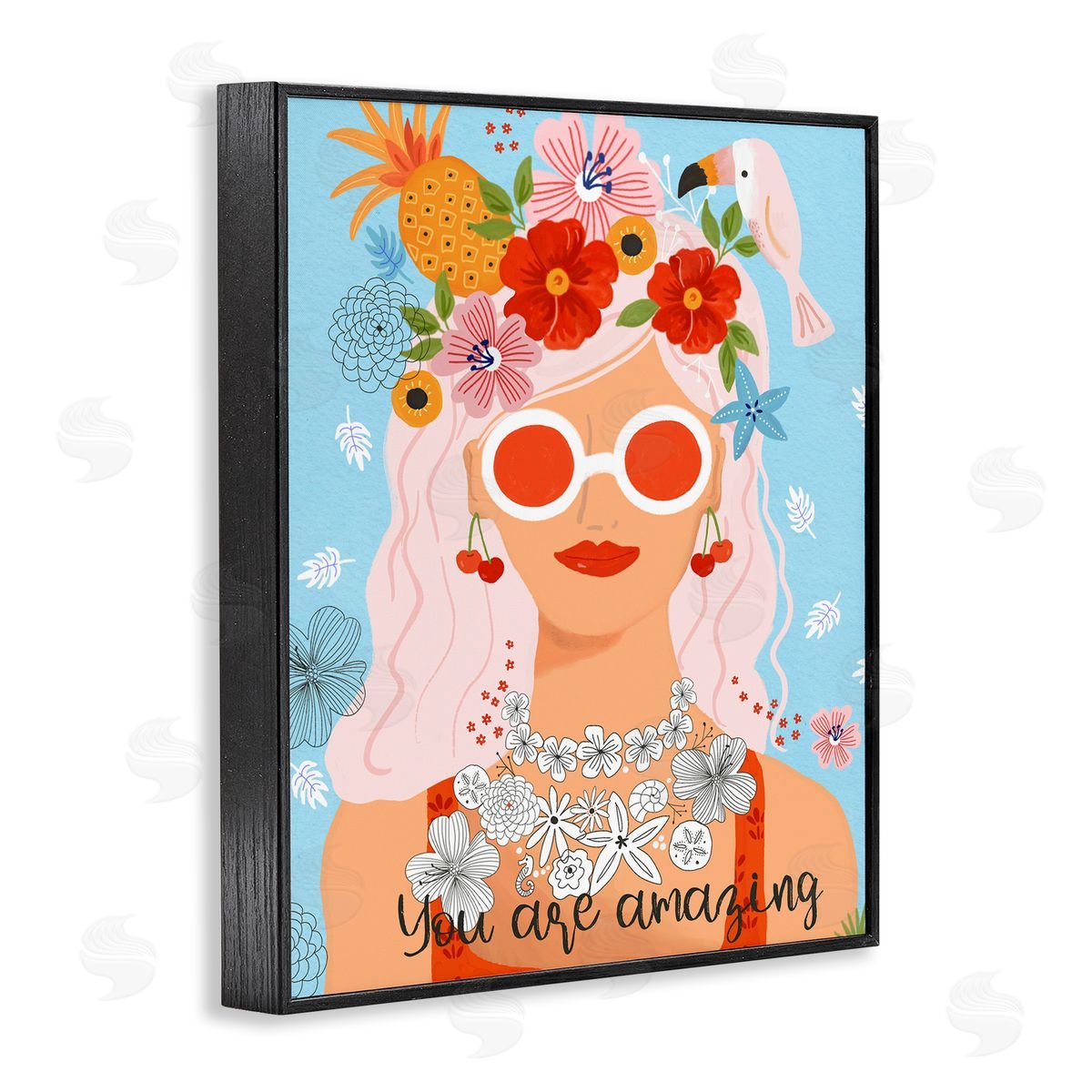 Sharon Lee You Are Amazing Motivational Floral Woman Portrait Black Framed Giclee Wall Art Print
