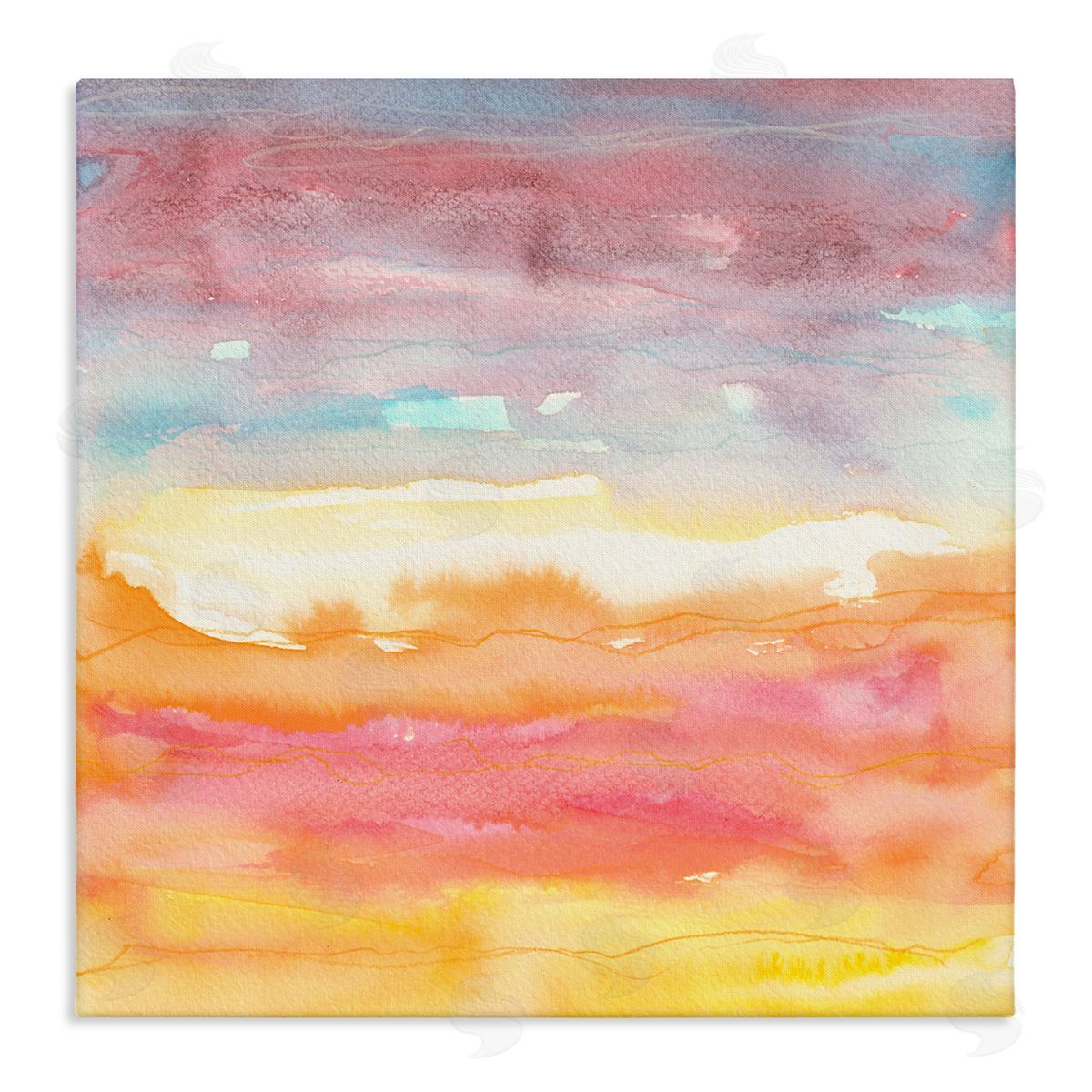 Elvira Errico Abstract Landscape Red Orange Sun Rays Watercolor  Stretched Canvas Wall Art Print
