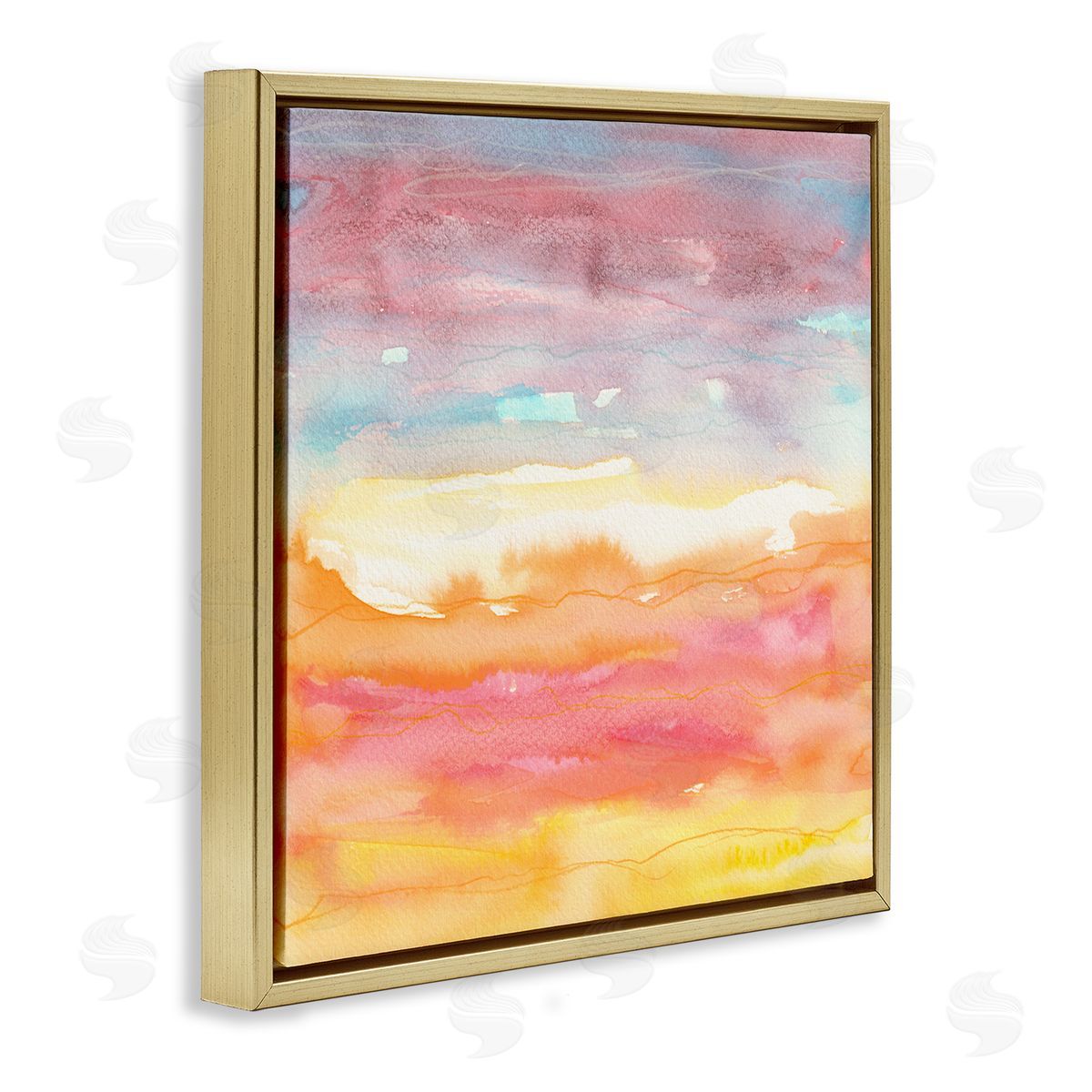 Elvira Errico Abstract Landscape Red Orange Sun Rays Watercolor Gold Floating Frame Canvas Wall Art Print