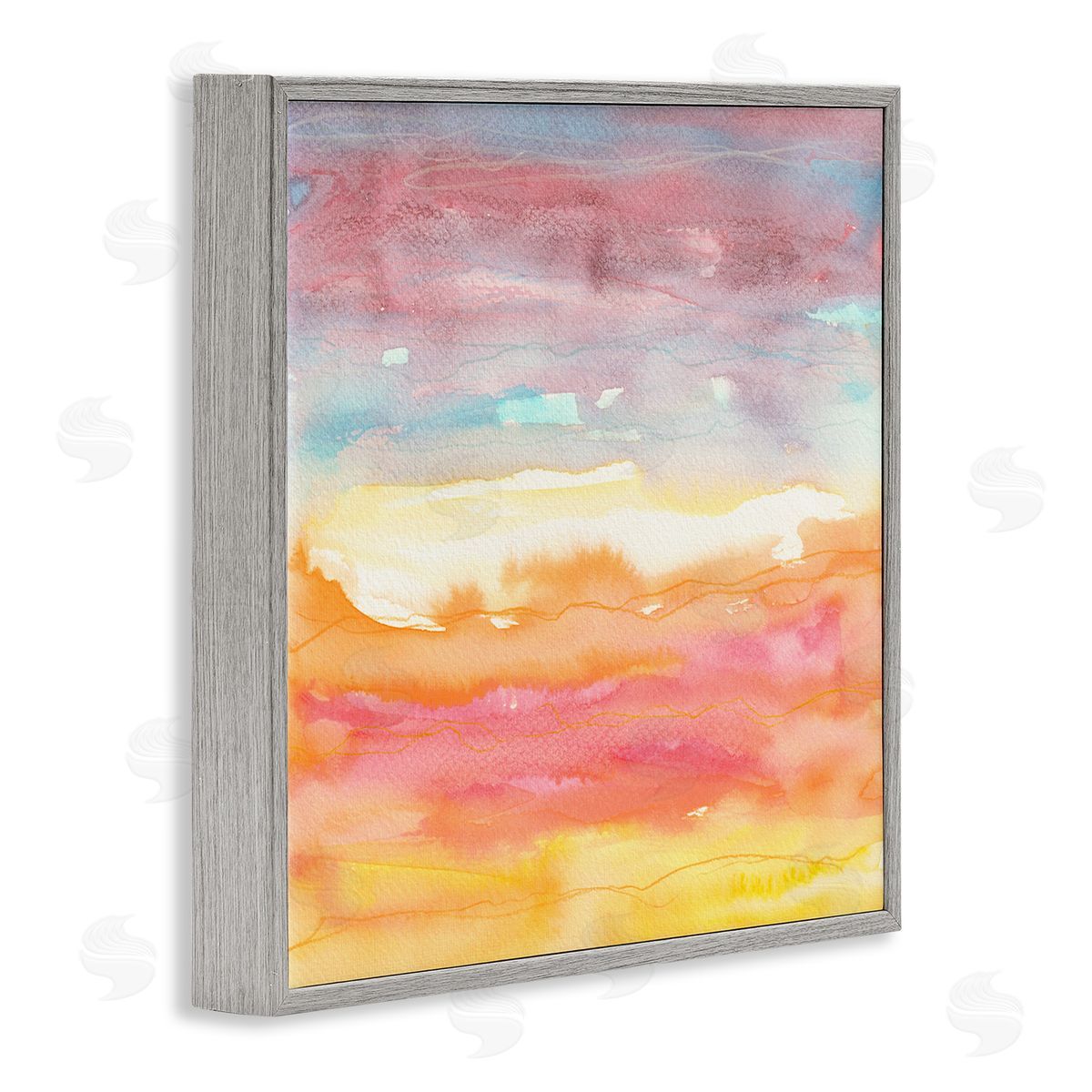 Elvira Errico Abstract Landscape Red Orange Sun Rays Watercolor Gray Framed Glicee Wall Art Print