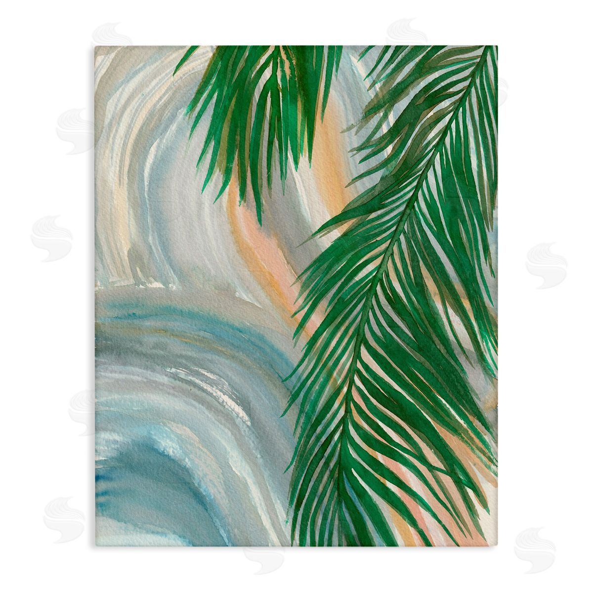Elvira Errico Tropical Palm Tree Leaves Close Up Swirl Pattern  Stretched Canvas Wall Art Print