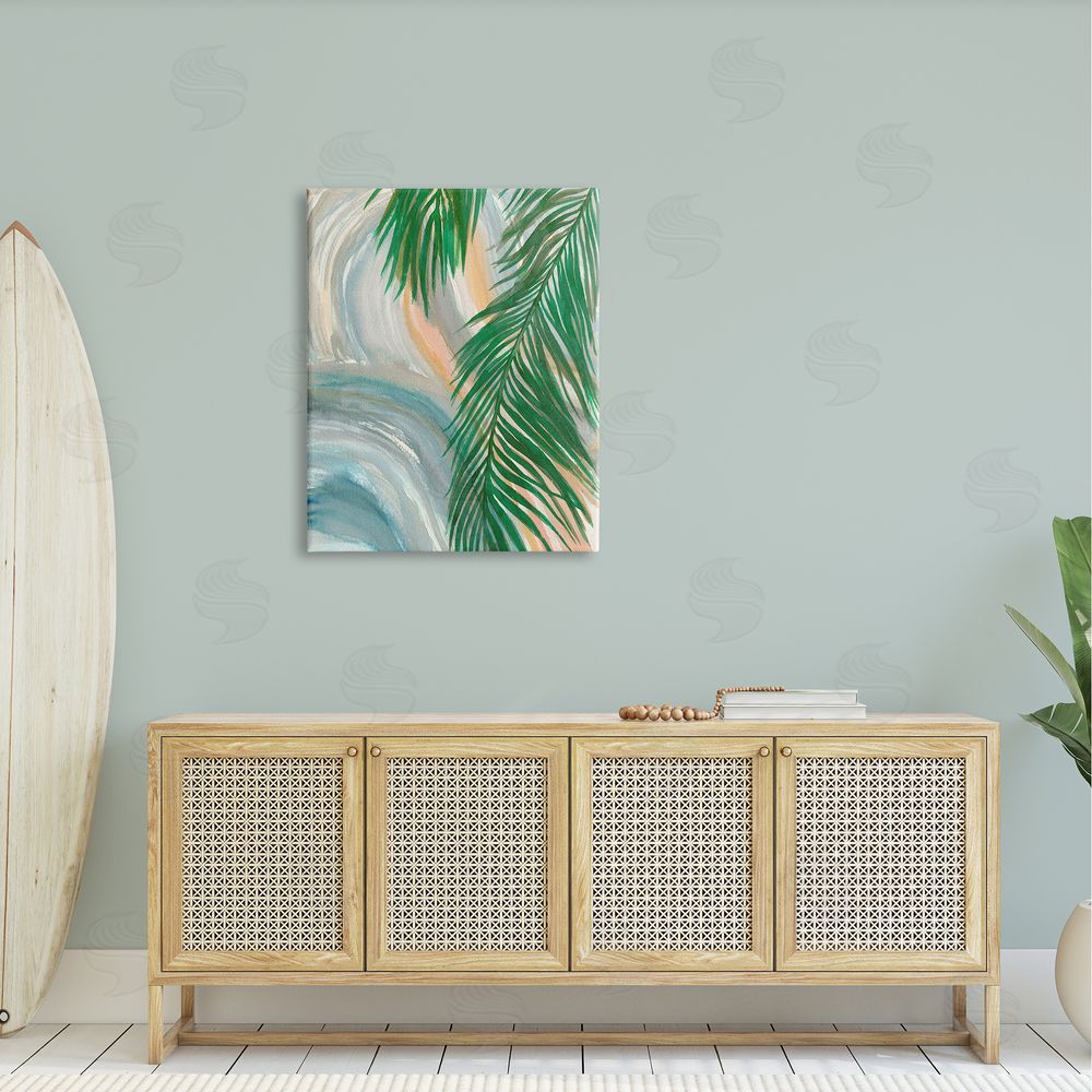 Elvira Errico Tropical Palm Tree Leaves Close Up Swirl Pattern  Canvas Wall Art Print in Room
