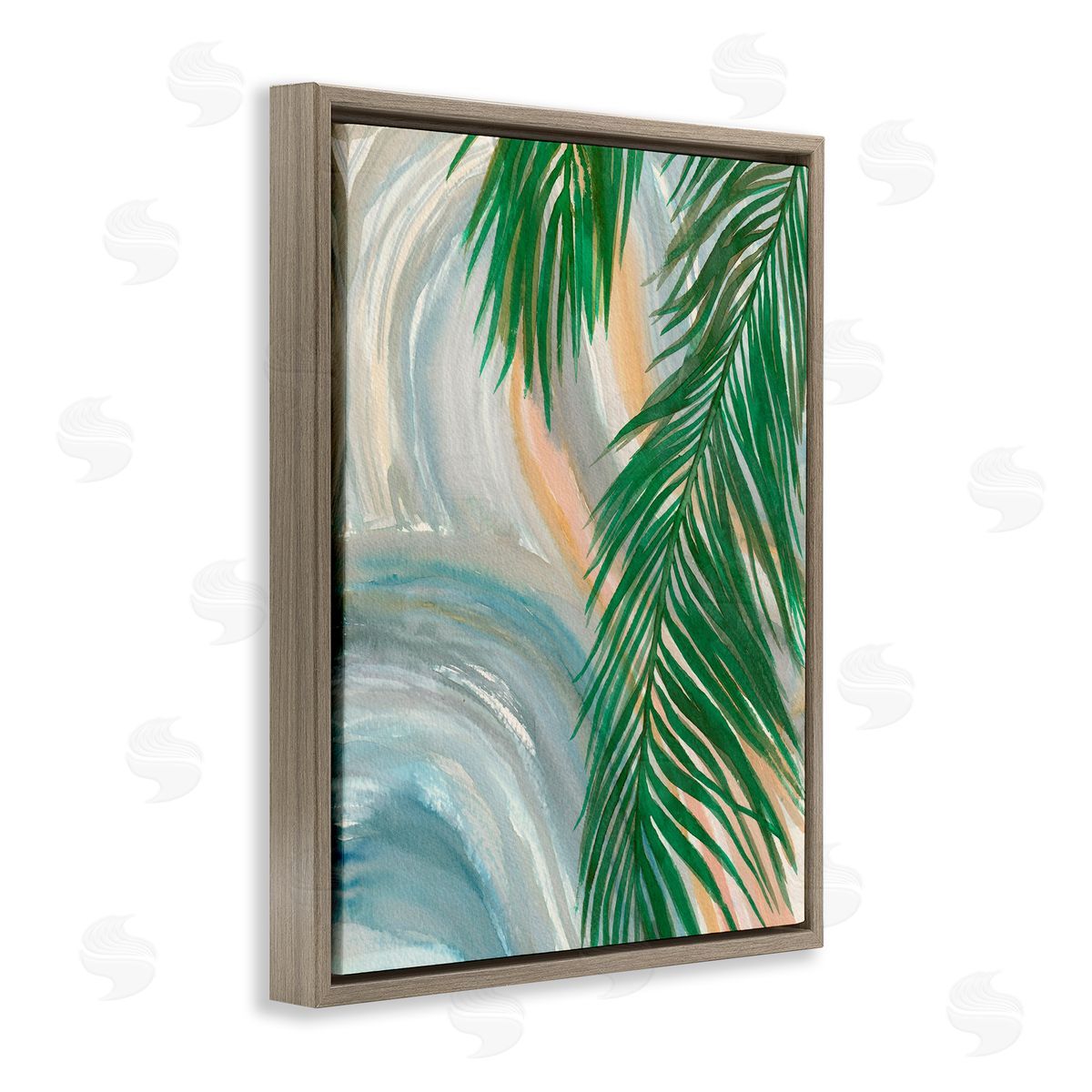 Elvira Errico Tropical Palm Tree Leaves Close Up Swirl Pattern  Brown Floating Frame Canvas Wall Art Print
