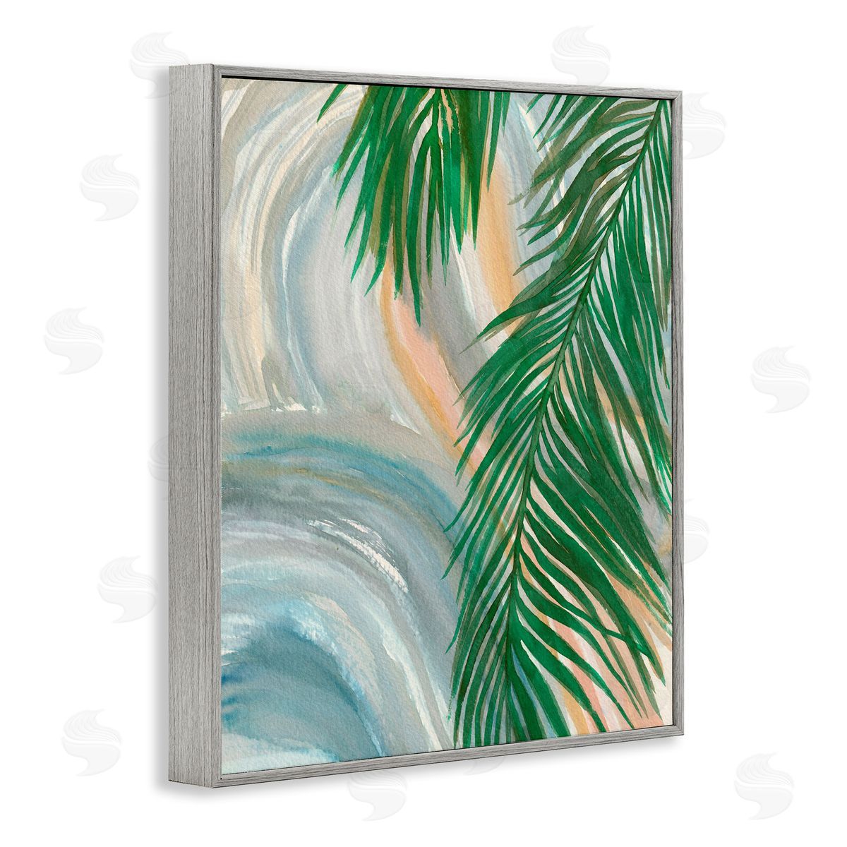 Elvira Errico Tropical Palm Tree Leaves Close Up Swirl Pattern  Gray Framed Giclee Wall Art Print