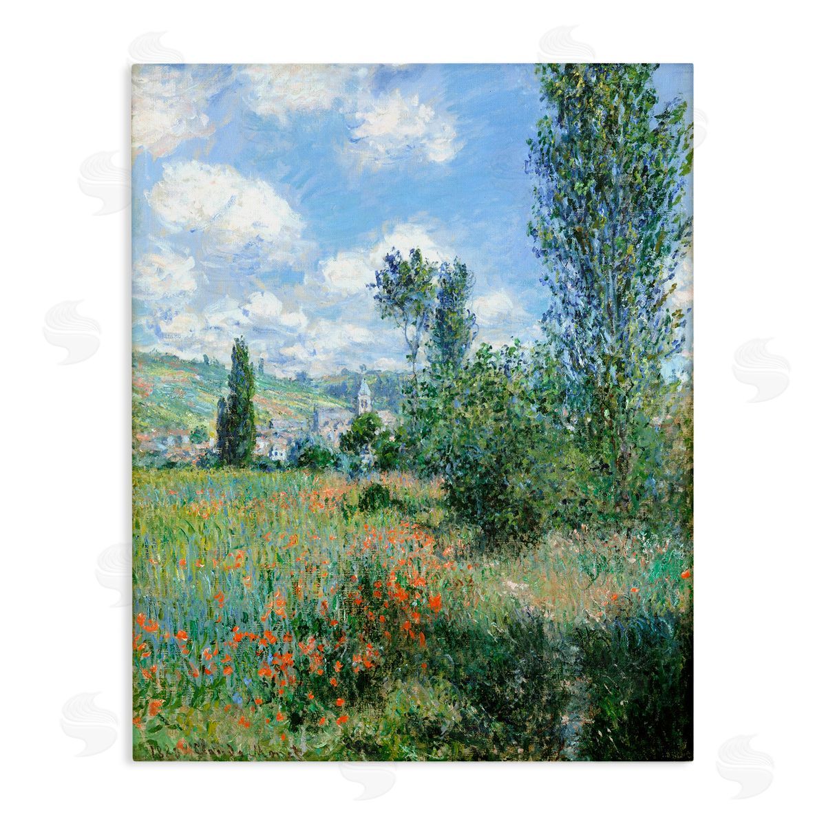 Lettered and Lined Classic Field Flowers Rural Impressionist Painting Stretched Canvas Wall Art Print