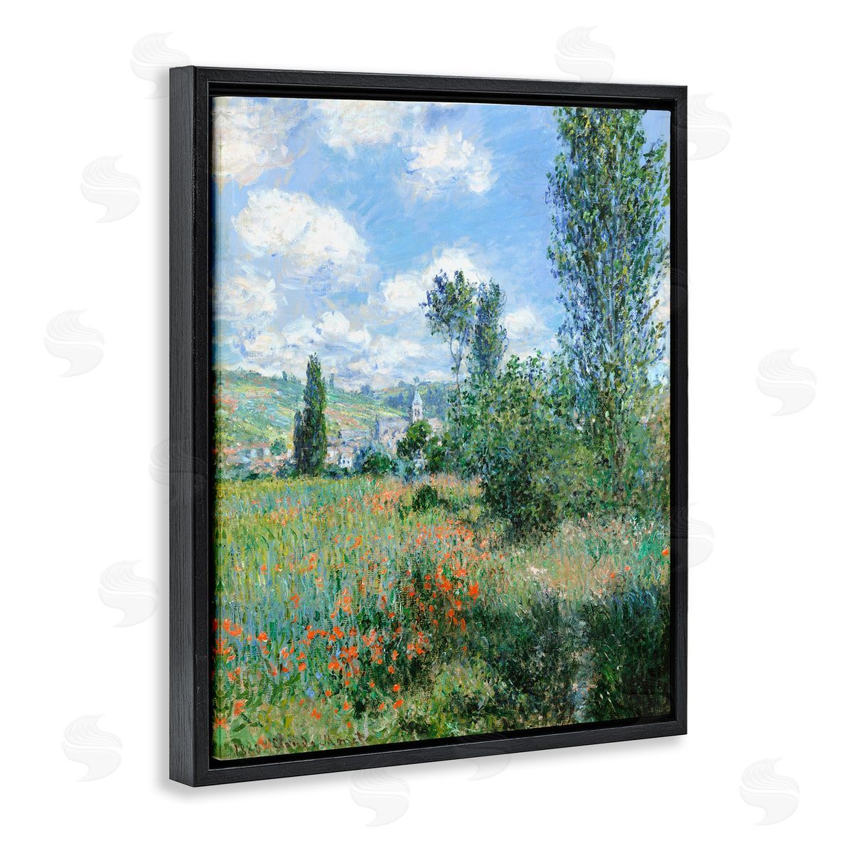 Lettered and Lined Classic Field Flowers Rural Impressionist Painting Black Floating Frame Canvas Wall Art Print