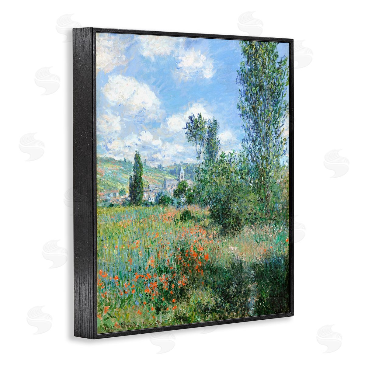 Lettered and Lined Classic Field Flowers Rural Impressionist Painting Black Framed Giclee Wall Art Print