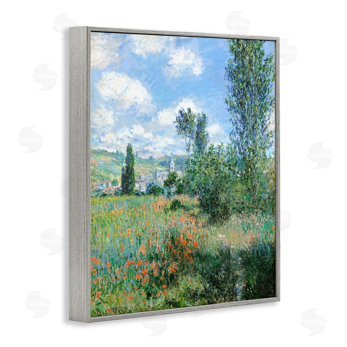 Lettered and Lined Classic Field Flowers Rural Impressionist Painting Gray Framed Giclee Wall Art Print
