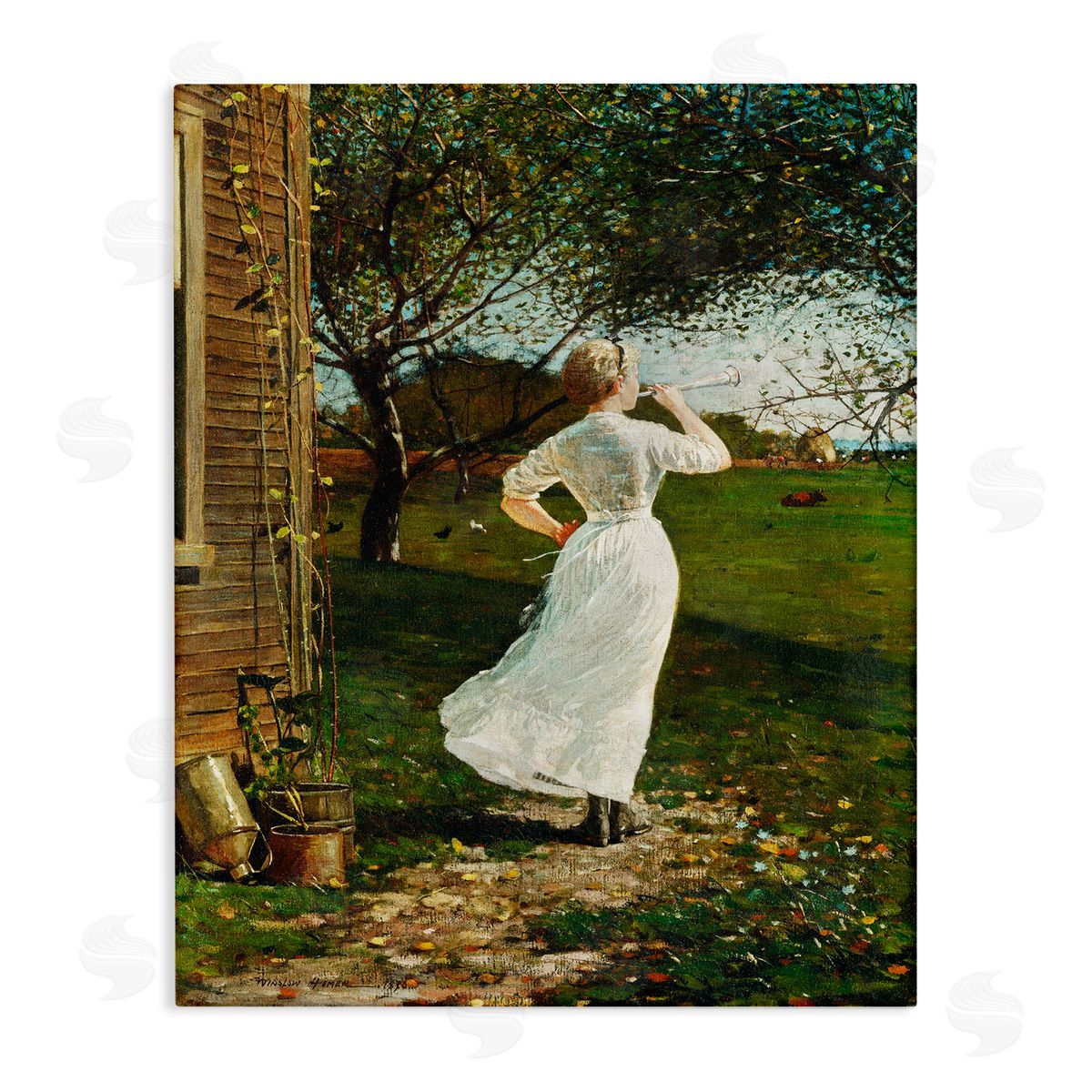 Lettered and Lined Classic Woman Instrument Rural Vintage House Painting Stretched Canvas Wall Art Print