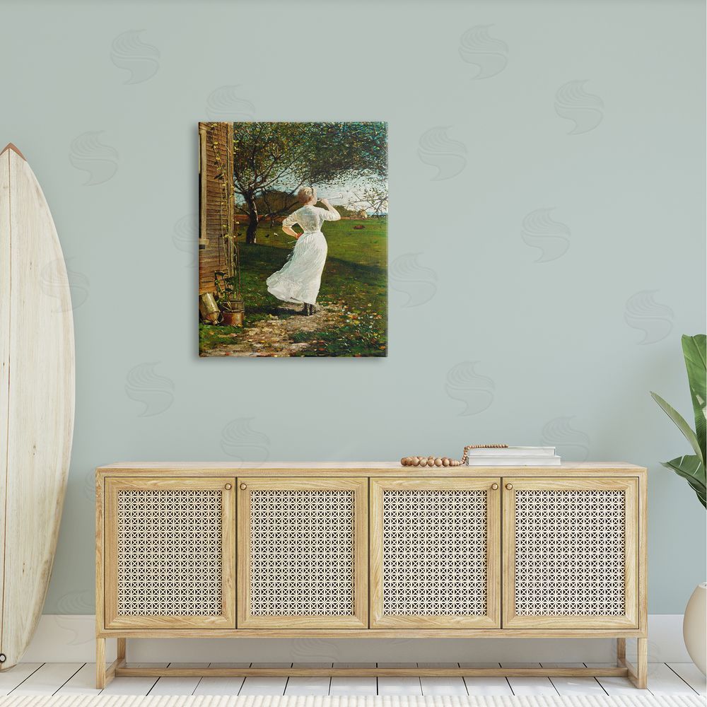 Lettered and Lined Classic Woman Instrument Rural Vintage House Painting Canvas Wall Art Print in Room