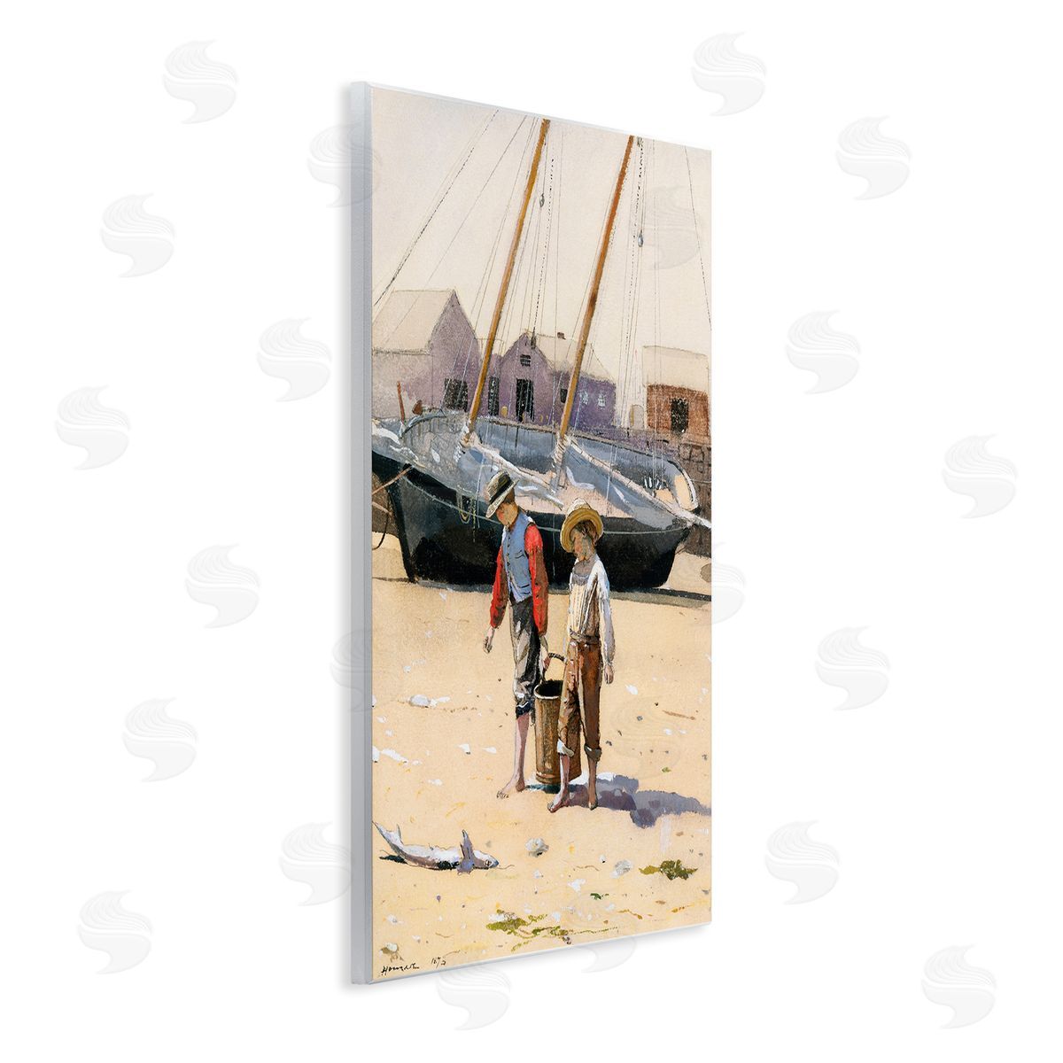Lettered and Lined Old Fashioned Man Woman Walking Beach Marina  Wall Plaque Art Print