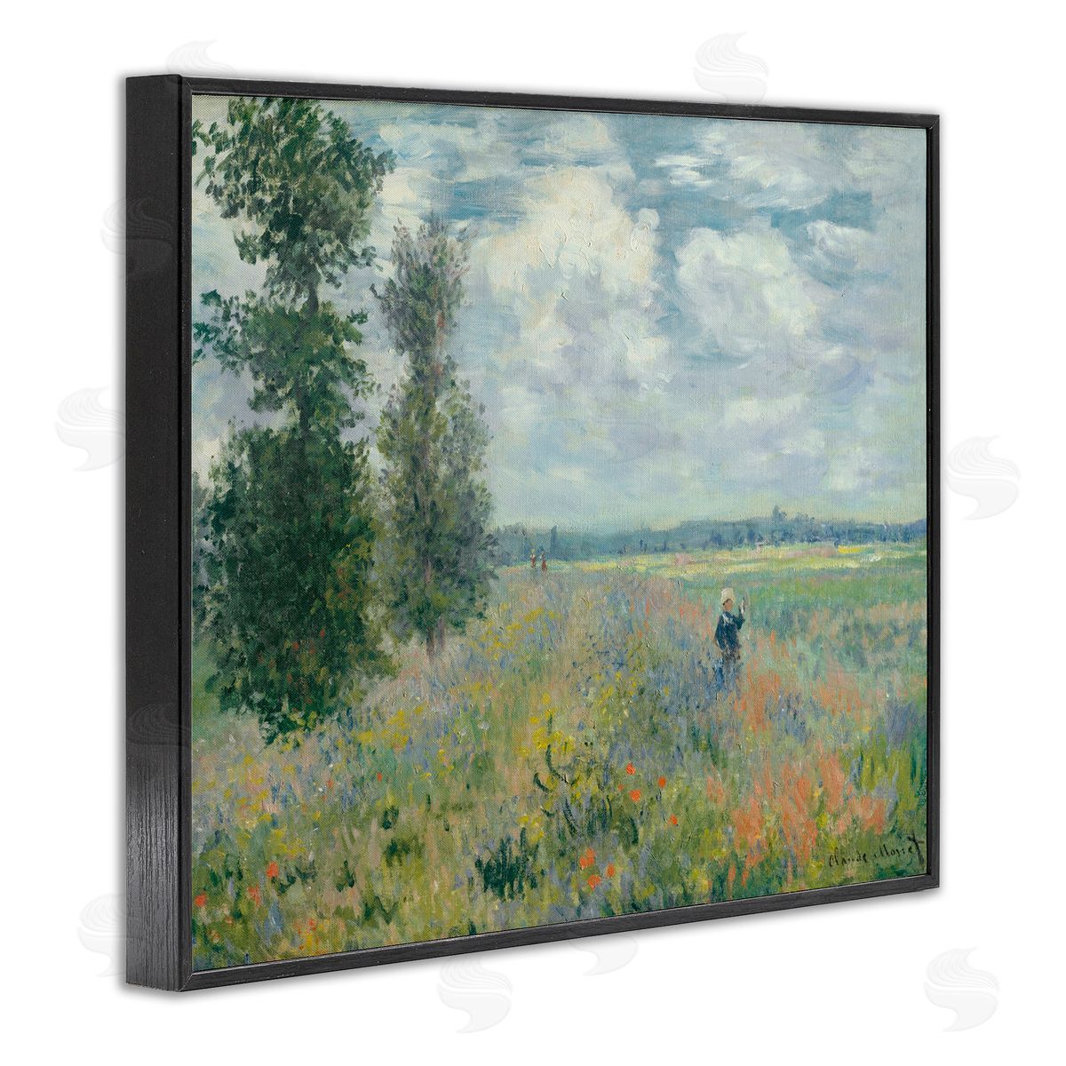 Lettered and Lined Lone Person Floral Blossom Meadow Quaint Scene Black Framed Giclee Wall Art Print