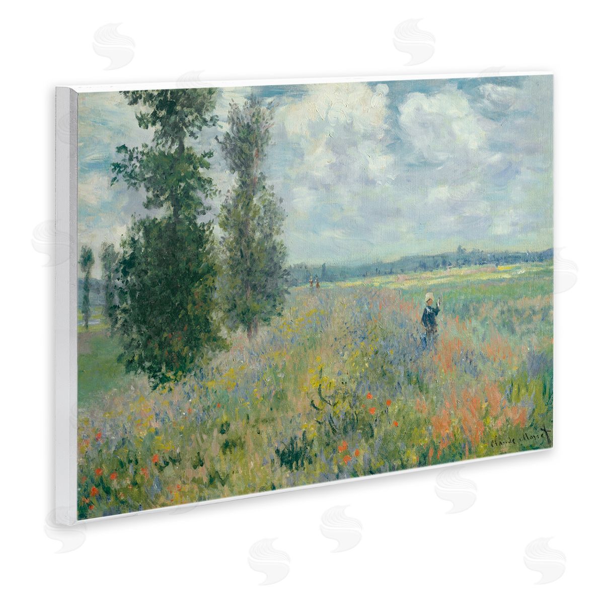 Lettered and Lined Lone Person Floral Blossom Meadow Quaint Scene Wall Plaque Art Print