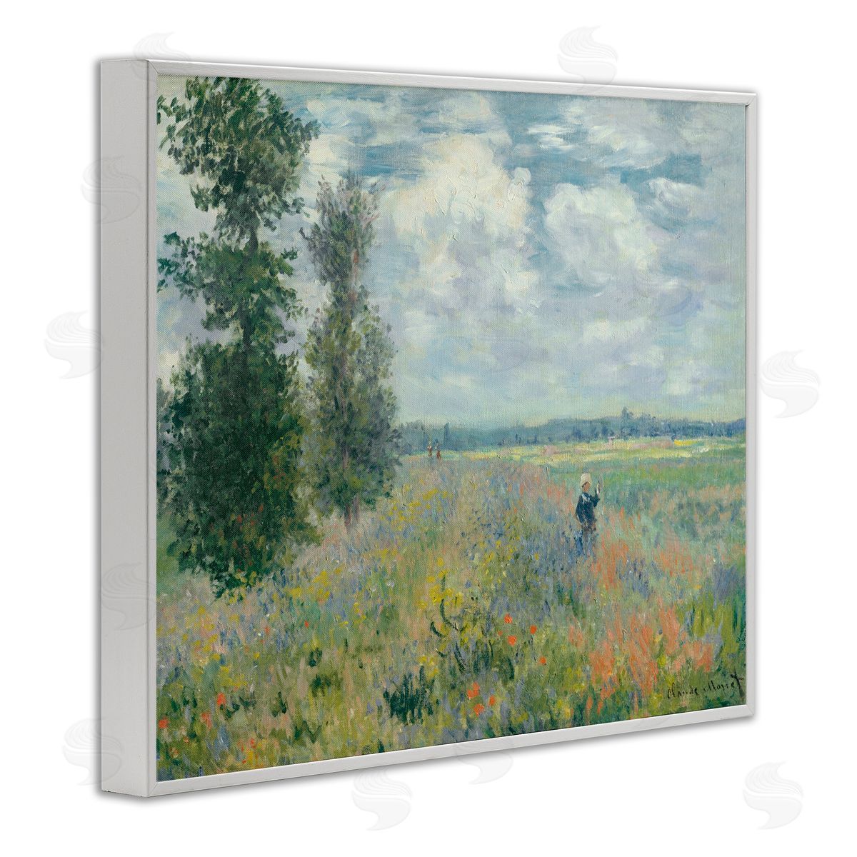 Lettered and Lined Lone Person Floral Blossom Meadow Quaint Scene White Framed Giclee Wall Art Print