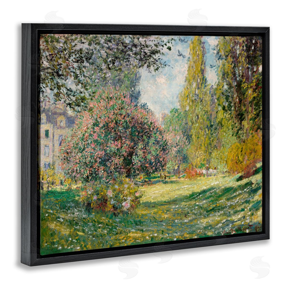 Lettered and Lined Impressionist Flower Field Garden Vintage Estate Black Floating Frame Canvas Wall Art Print