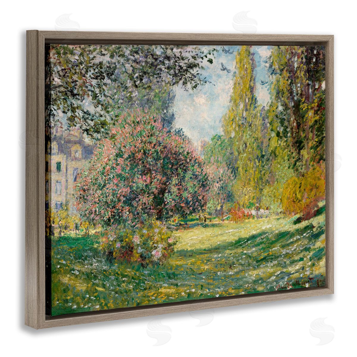 Lettered and Lined Impressionist Flower Field Garden Vintage Estate Brown Floating Frame Canvas Wall Art Print