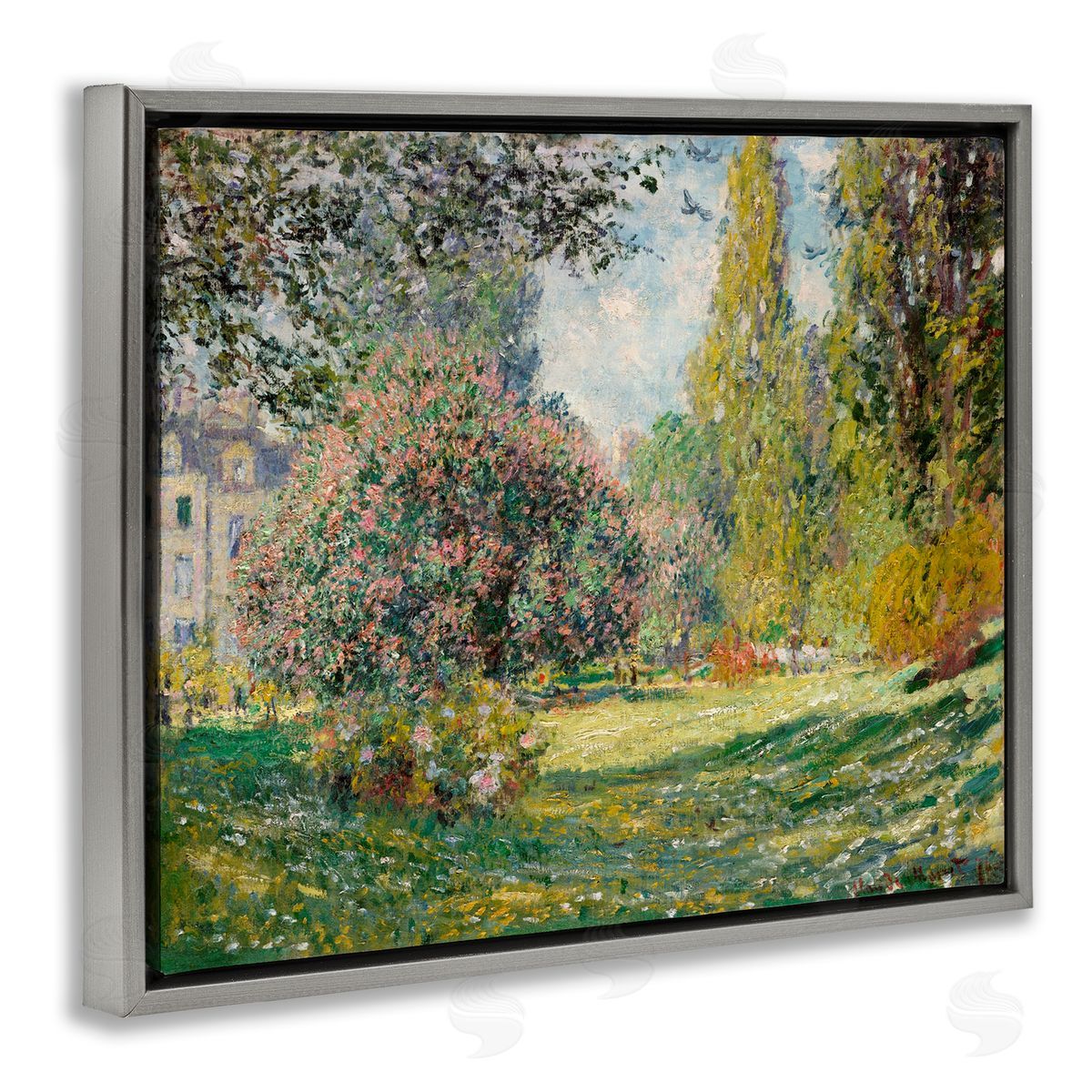 Lettered and Lined Impressionist Flower Field Garden Vintage Estate Gray Floating Frame Canvas Wall Art Print