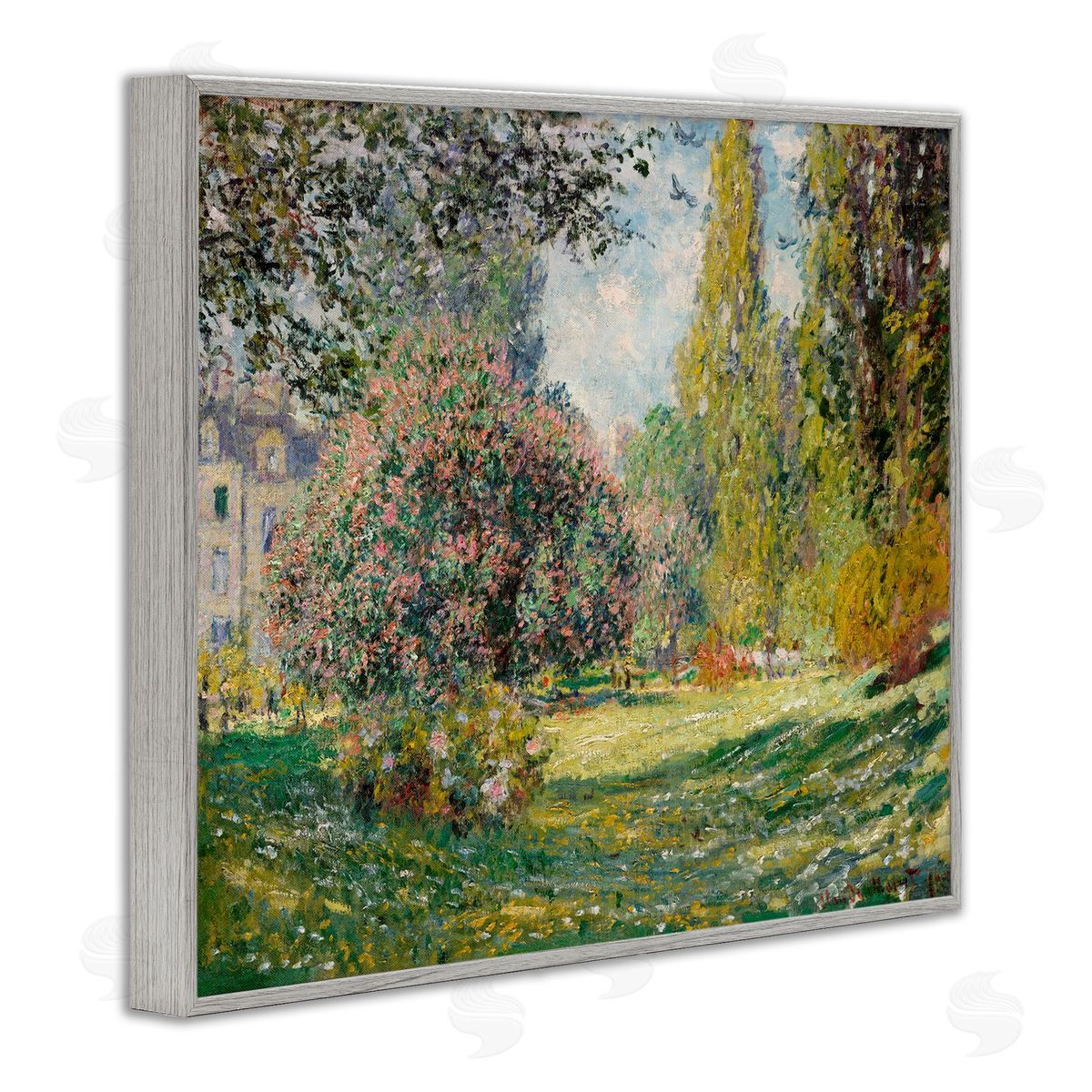 Lettered and Lined Impressionist Flower Field Garden Vintage Estate Gray Framed Giclee Wall Art Print