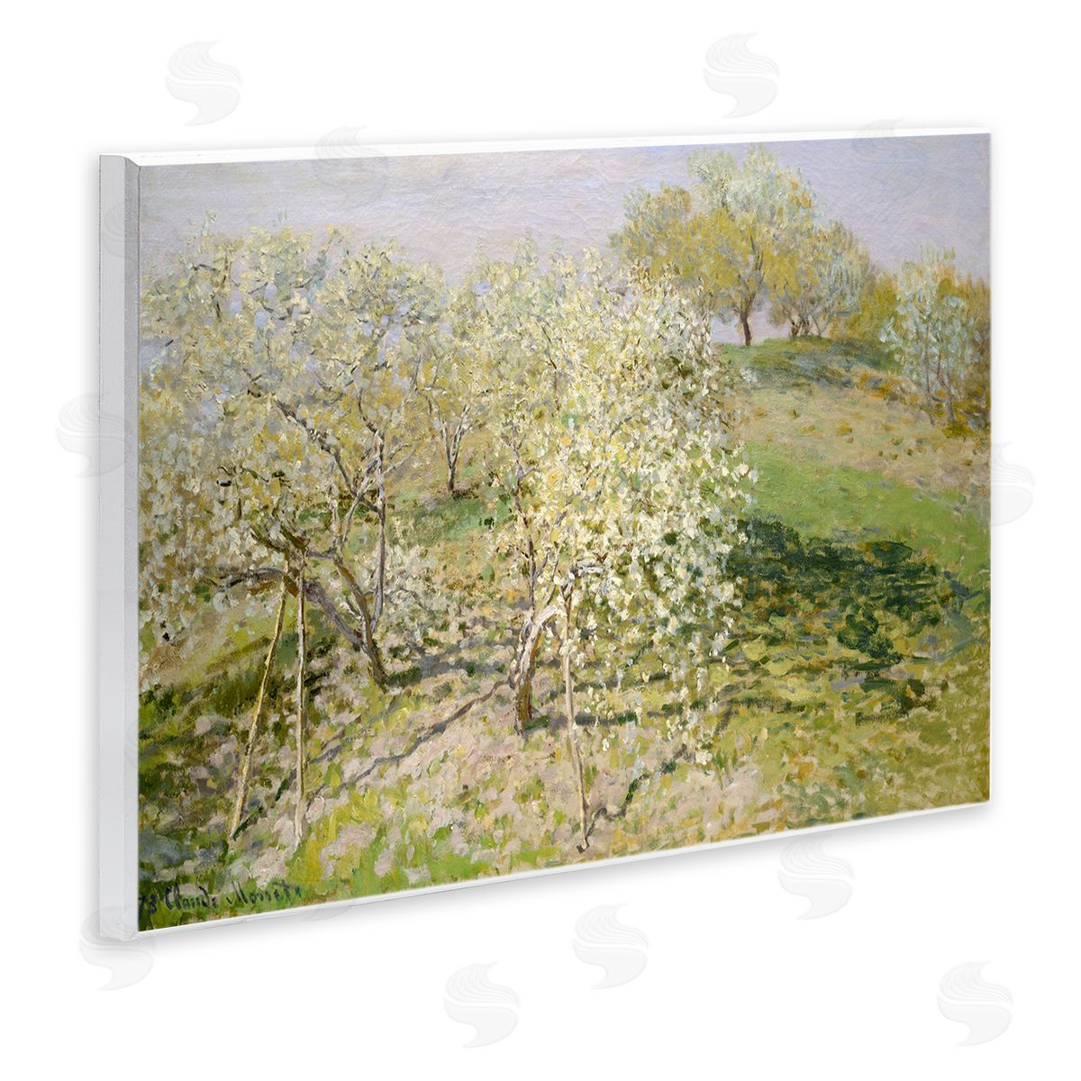 Lettered and Lined White Blossom Tree Orchard Field Impressionist Brushstrokes Wall Plaque Art Print