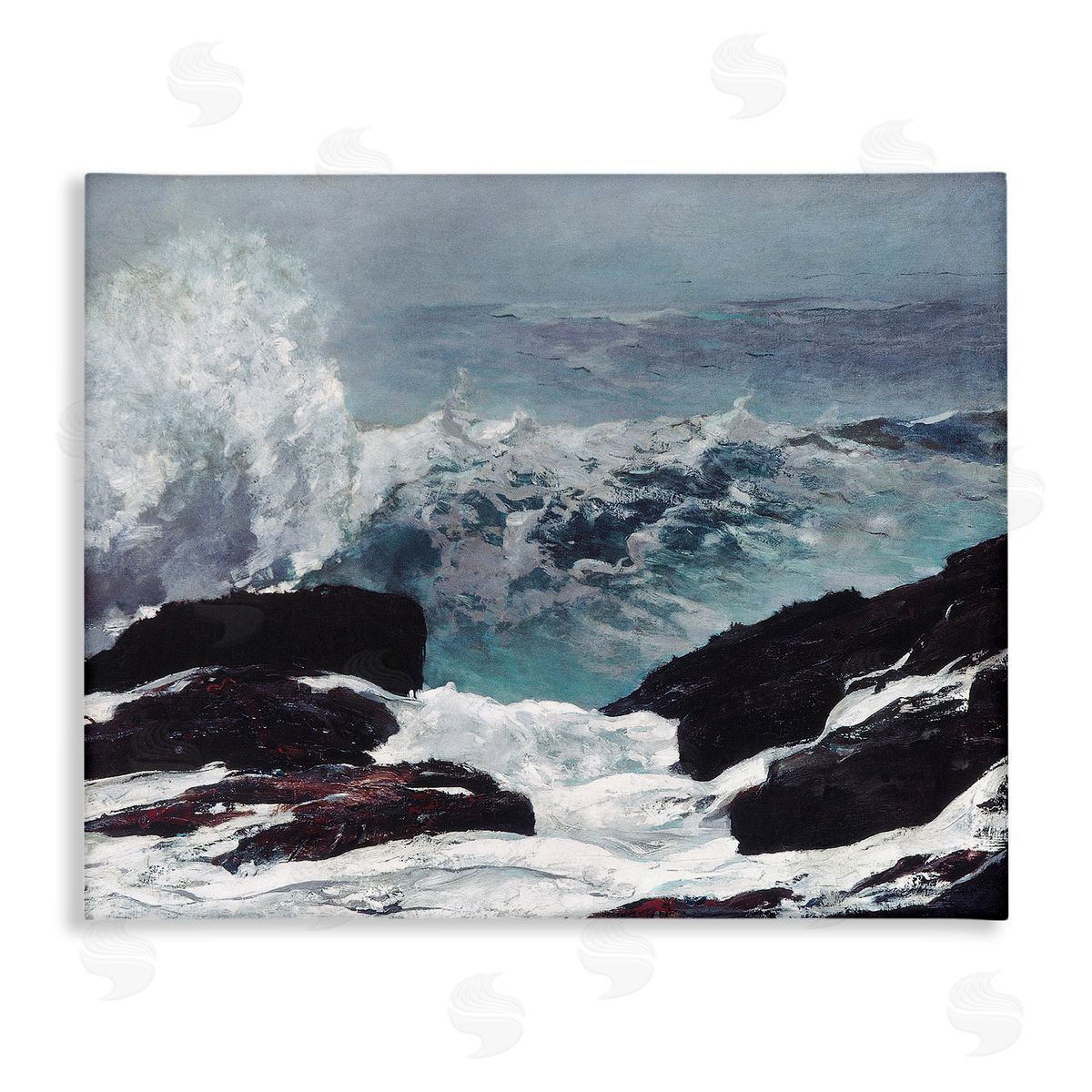 Lettered and Lined Crashing Waves Ocean Rocks Cliffs Rough Waters Stretched Canvas Wall Art Print