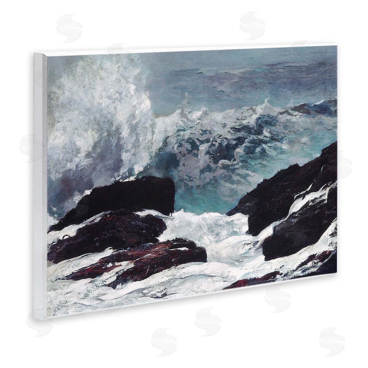 Lettered and Lined Crashing Waves Ocean Rocks Cliffs Rough Waters Wall Plaque Art Print