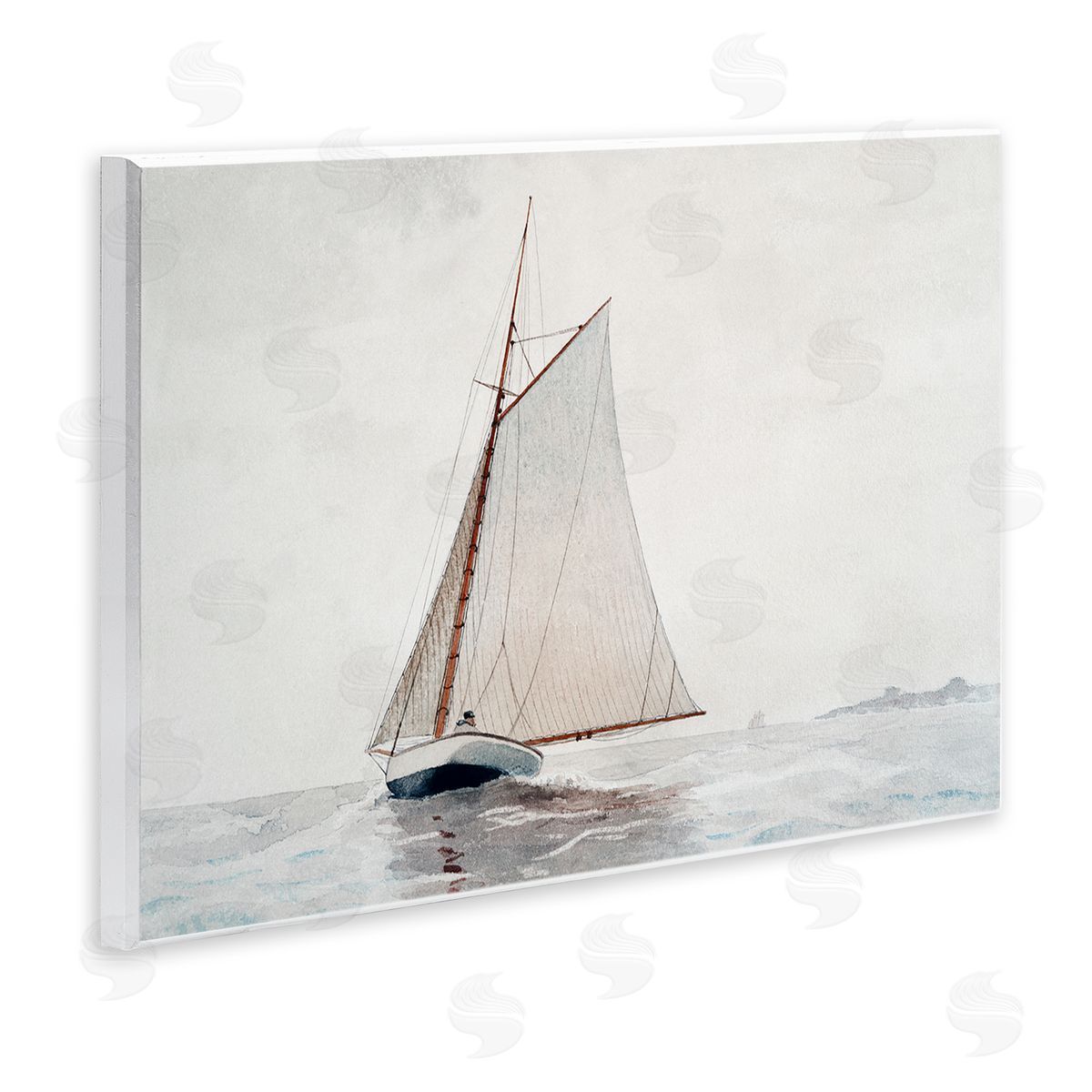 Lettered and Lined Sailboat Foggy Weather Clouds Ocean Waves Crashing Wall Plaque Art Print