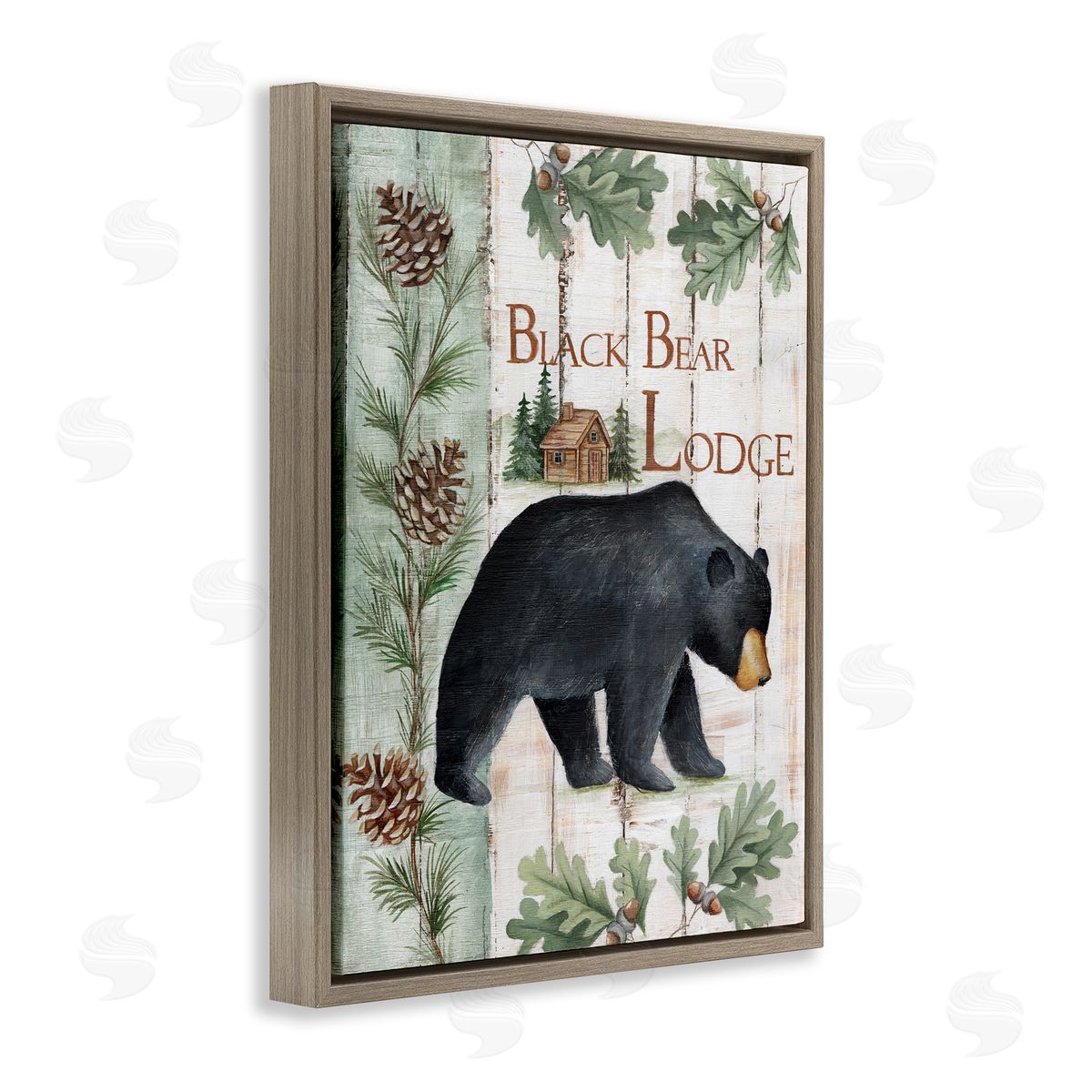 Emma Leach Black Bear Lodge Rustic Cabin Botanicals Sign Brown Floating Frame Canvas Wall Art Print