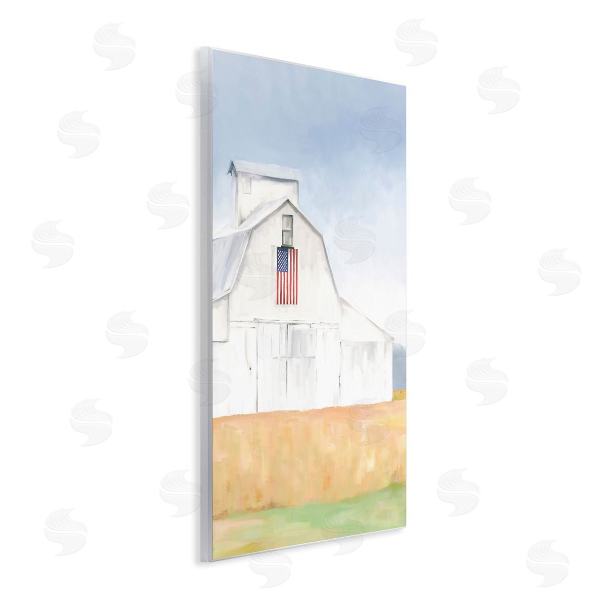 Amy Hall American Flag White Country Barn Rural Scenery Wall Plaque Art Print