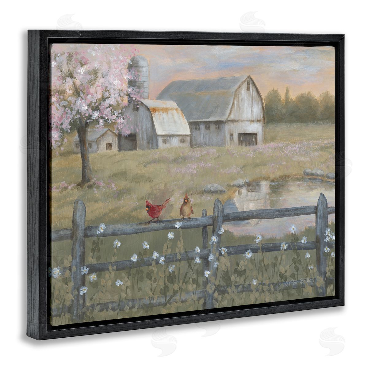 Blossoming Trees Country Farm Black Floating Frame Canvas Wall Art, Home Decor by Pam Britton