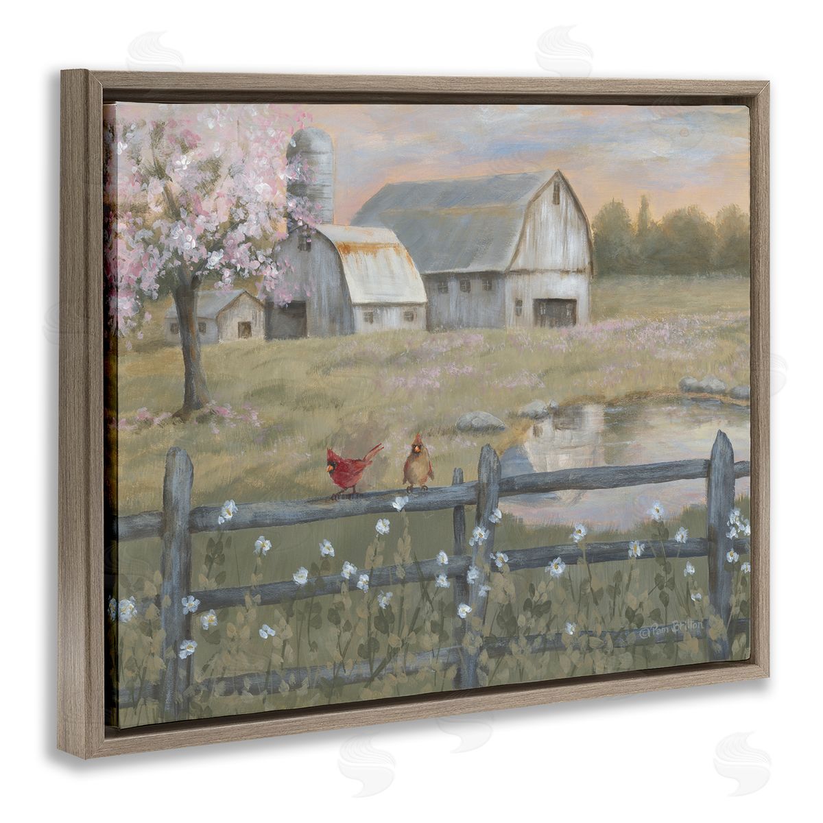Blossoming Trees Country Farm Brown Floating Frame Canvas Wall Art, Home Decor by Pam Britton