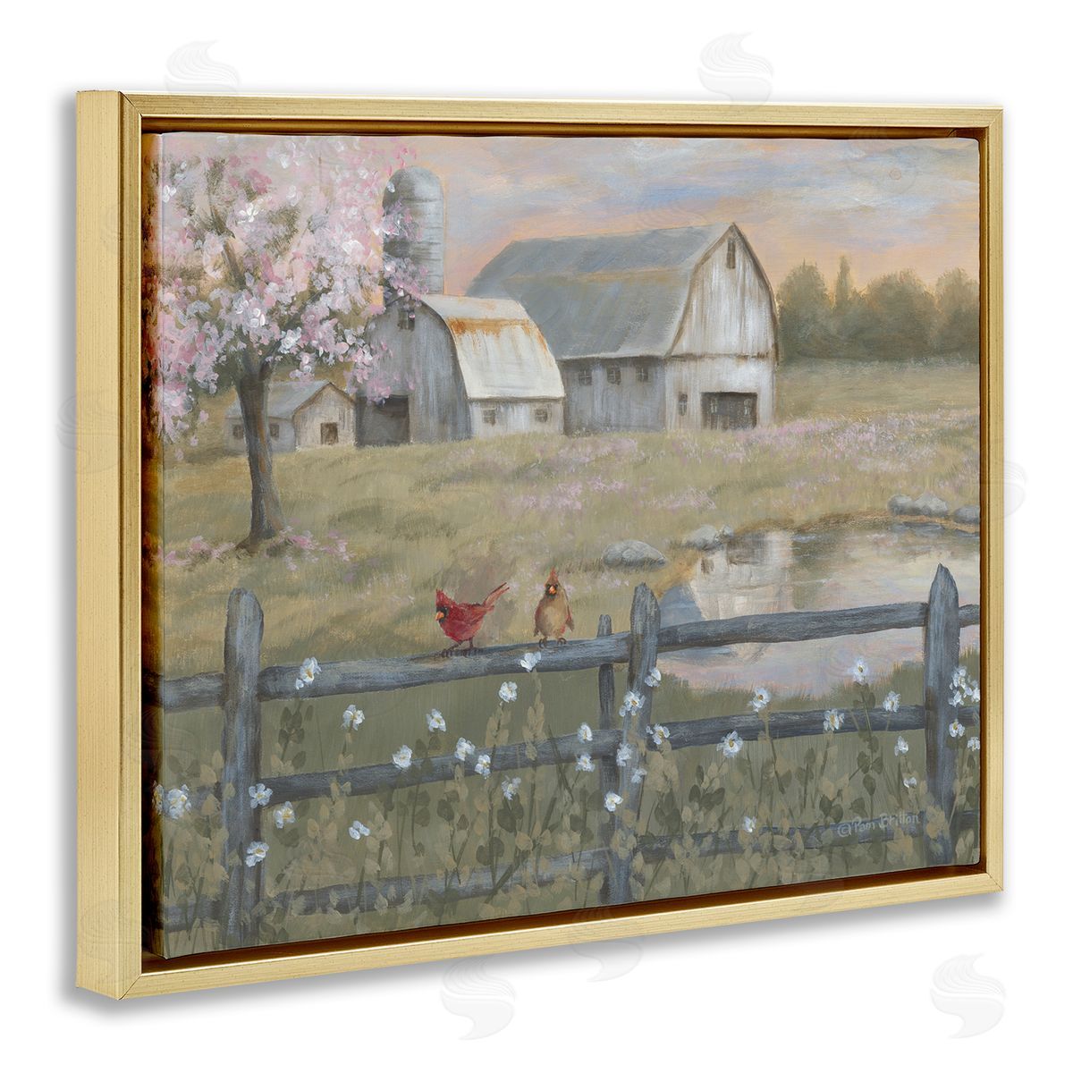 Blossoming Trees Country Farm Gold Floating Frame Canvas Wall Art, Home Decor by Pam Britton